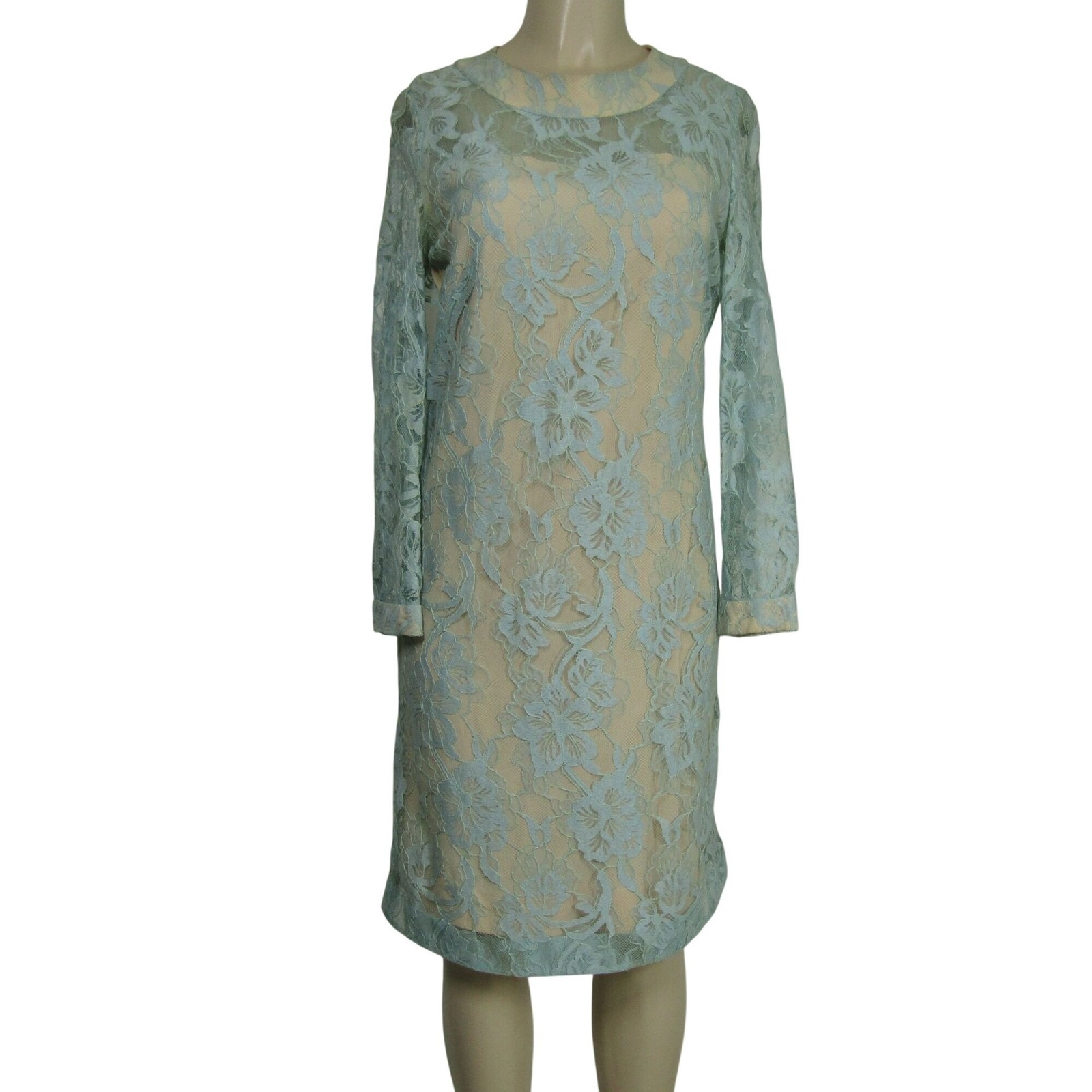 VTG 60s 70s Lace Illusion Shift Party Dress Mad Men MCM Mod Elegant Retro M
