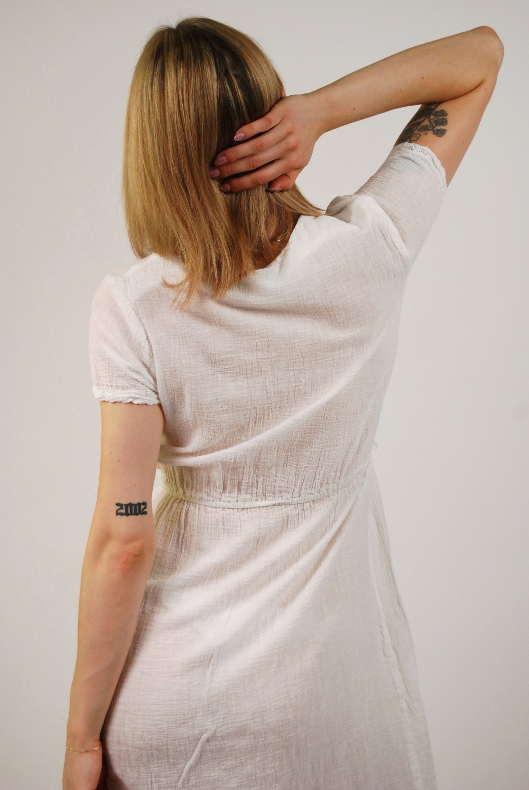 70s Embroidered Dress (S) white gauze midi small vintage folk mexican hippy boho