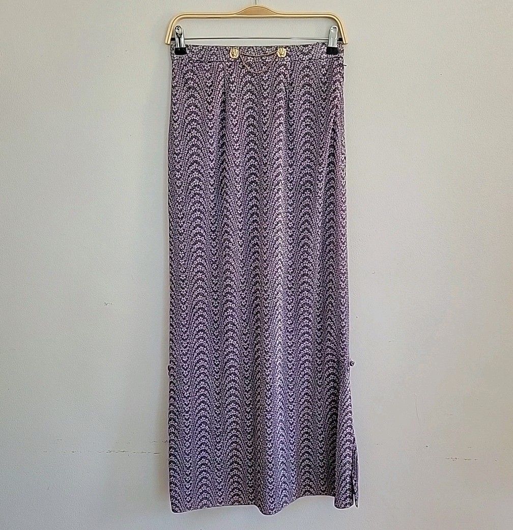 Vintage Handmade Maxi Skirt Size Small Purple Silver Metallic Glam Party Retro