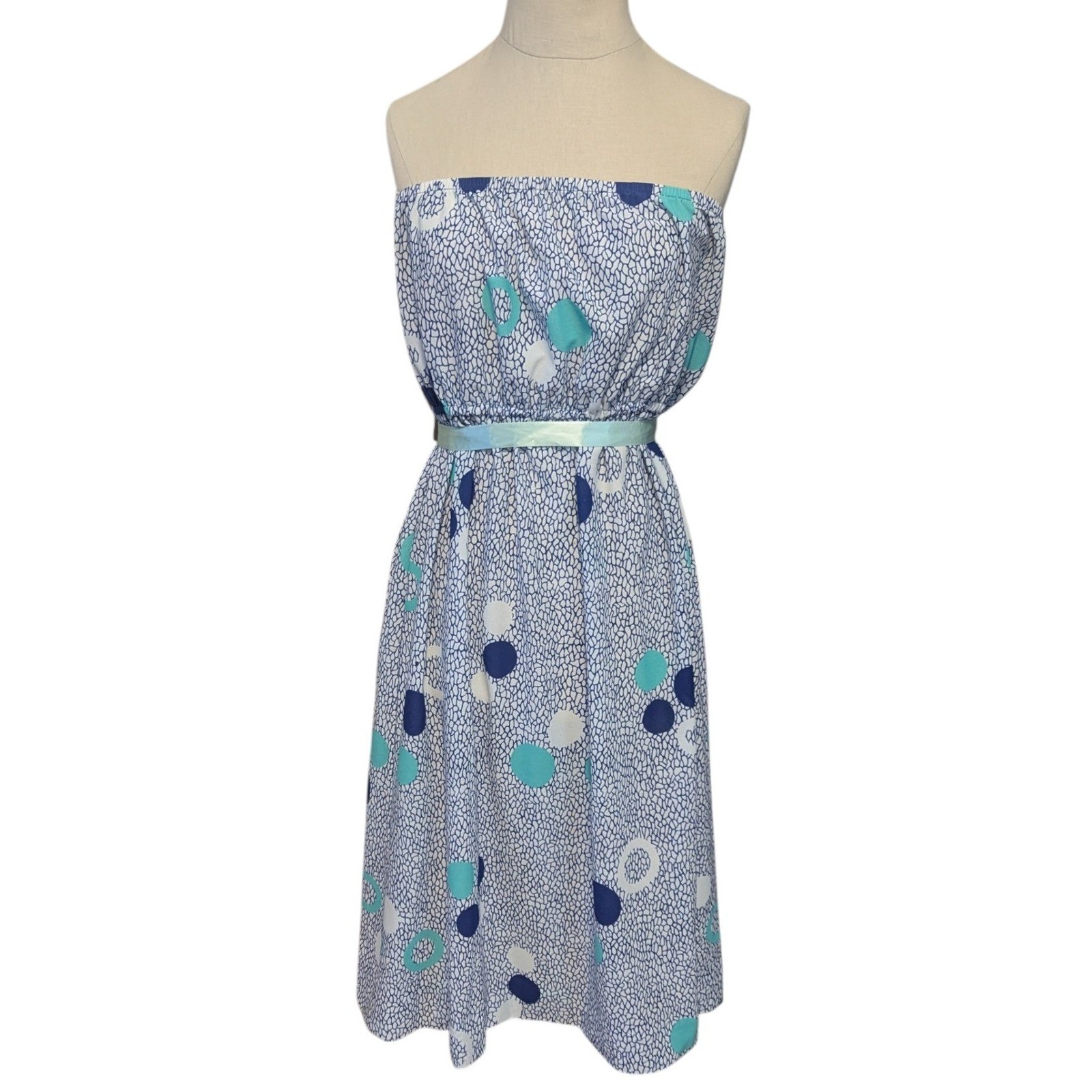 Vintage Taxi CDC Strapless Mod Polka Dot Dress Blue Teal Large Sustainable