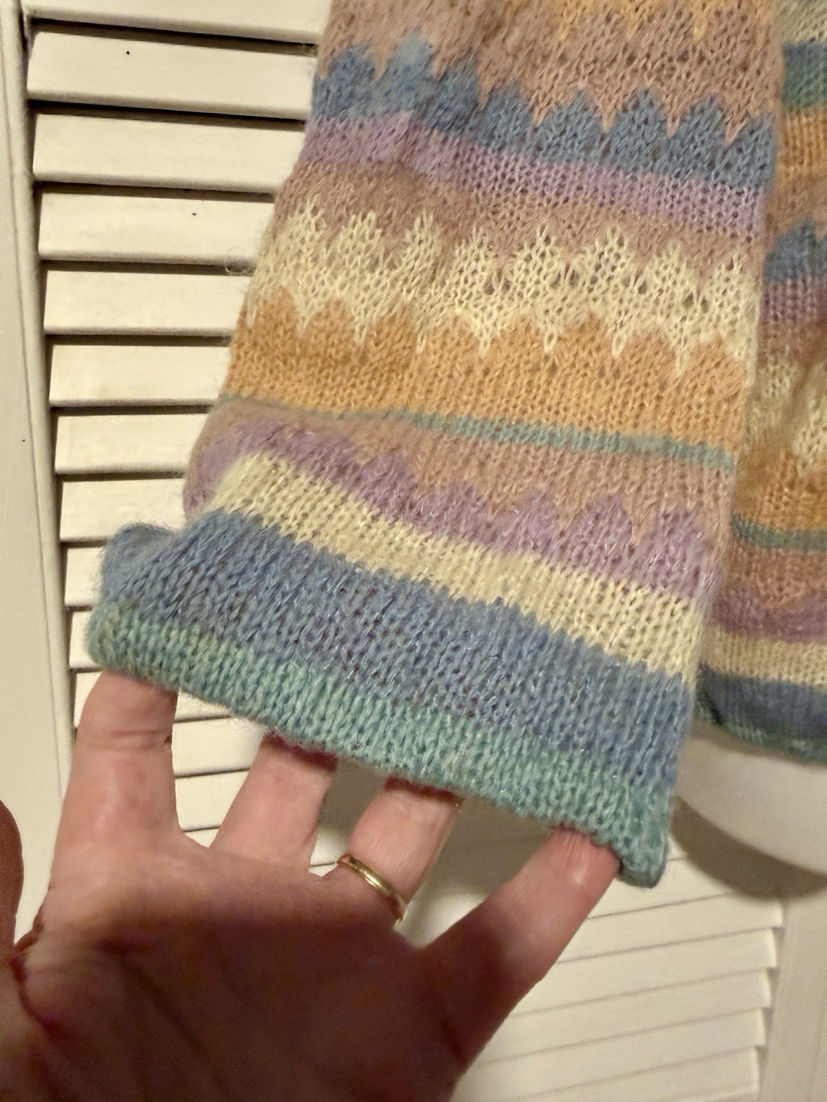 VTG 70S Boho Reneé Tener Neiman Marcus Pastel Mohair Wool Sweater Sz Lg USA