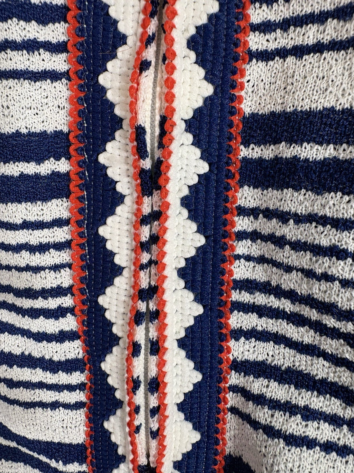 Vintage 60s 70s Flutterbye House Dress Coat Polyester Striped Red White Blue XL