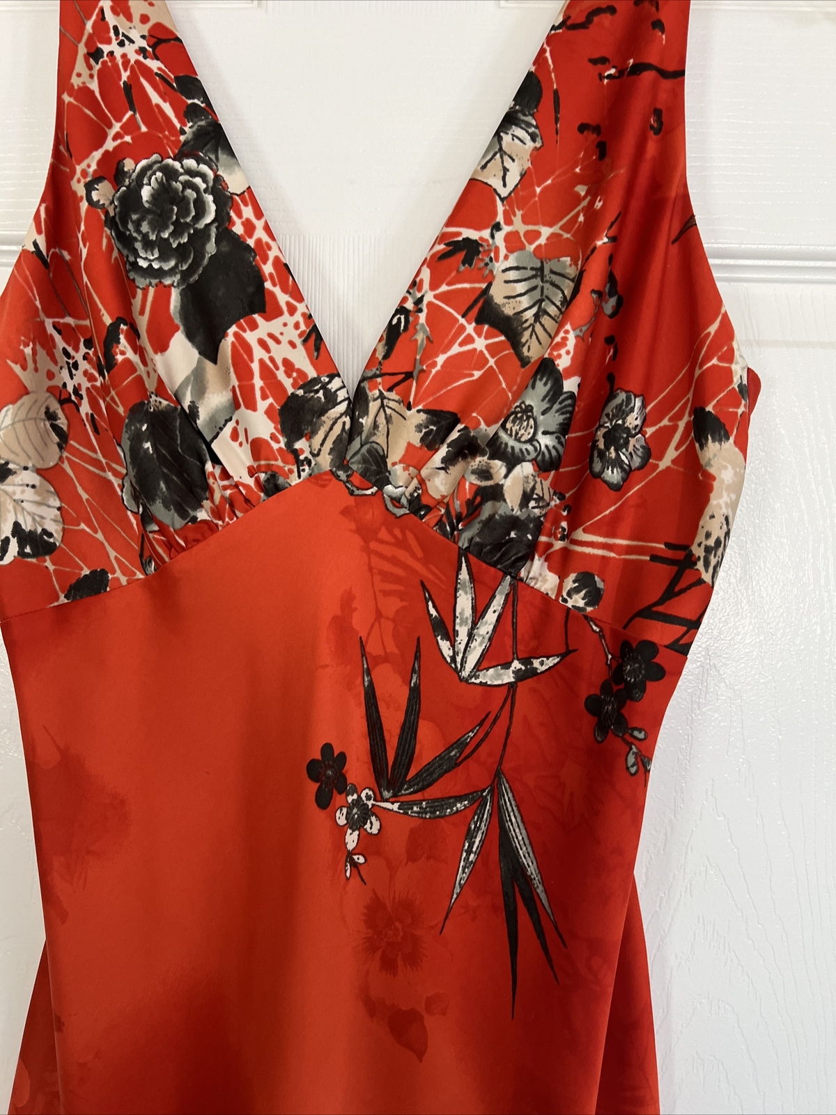 Vintage Deep V-neck Sleeveless Lingerie Inspired Floral Orange Maxi Dress S/M