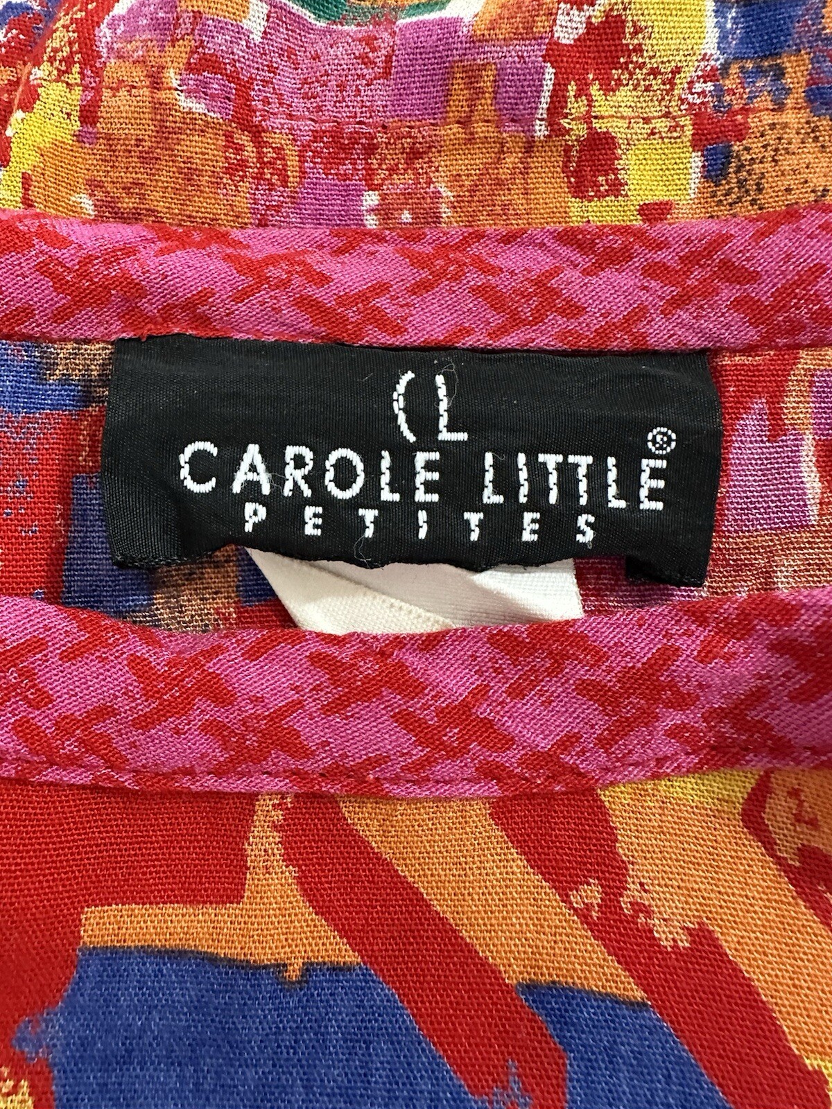 CAROLE LITTLE Vintage Multicolor Top Petite 80s Blouse Red Pink