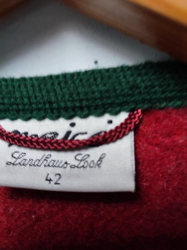 Vintage Austrian Wool Cardigan Jacket / Tyrolean Style / Red Alpine Knit / Size