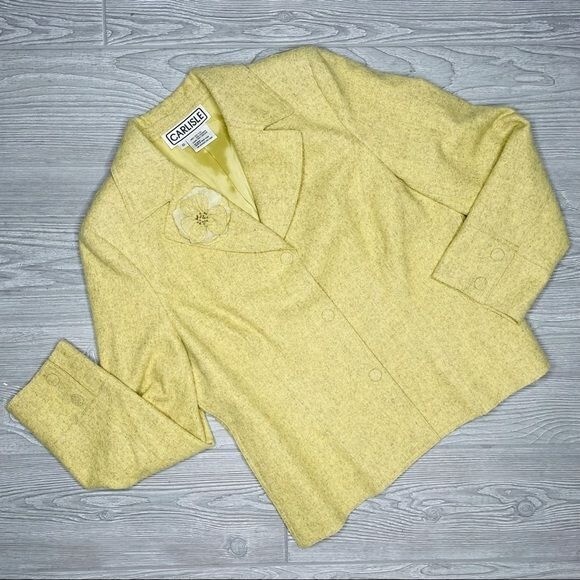 Vintage Carlisle wool and cashmere blend yellow blazer / jacket size 10 w flower