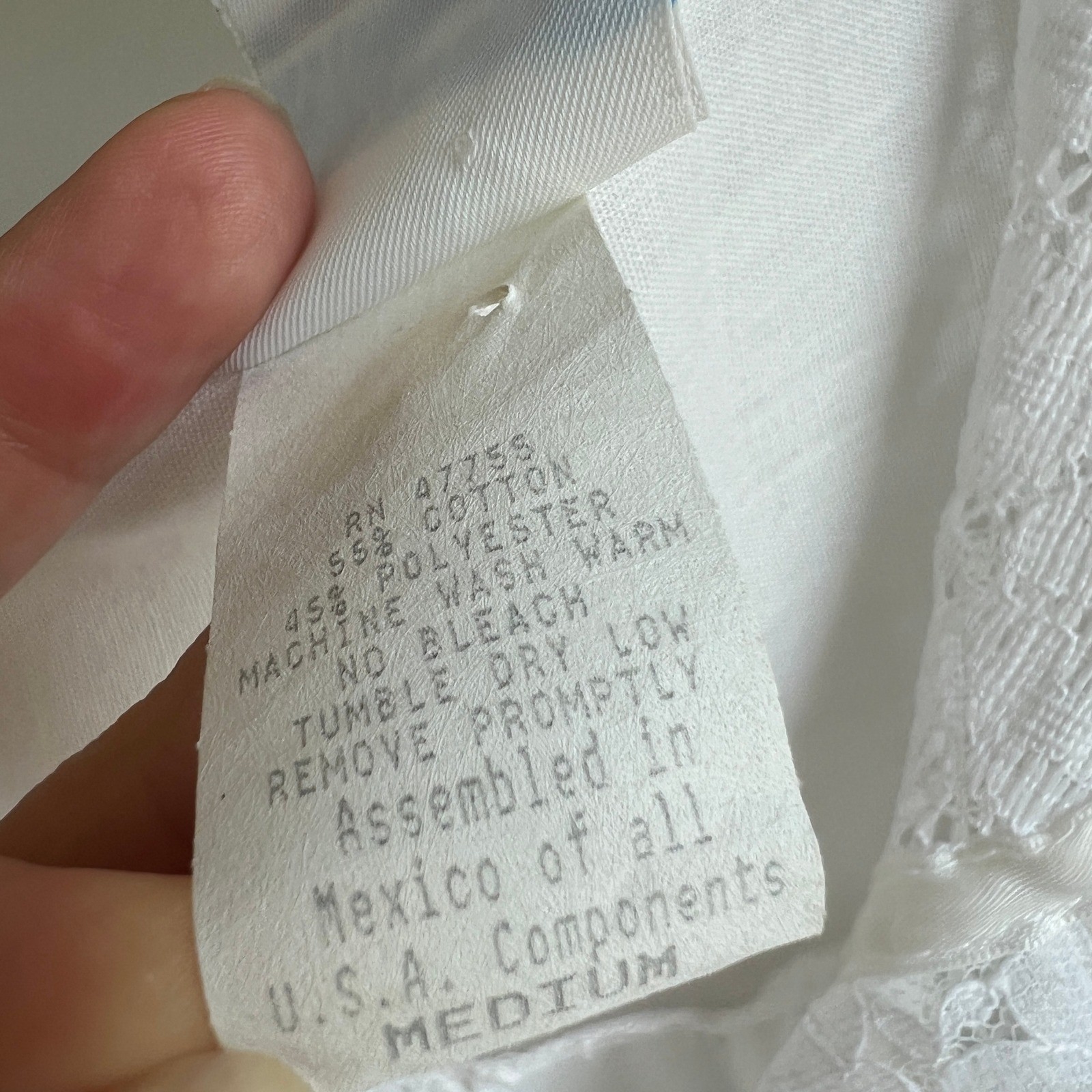 Vintage Cotton Blend Nightgown Medium White Lace Button Front Cottagecore Dress
