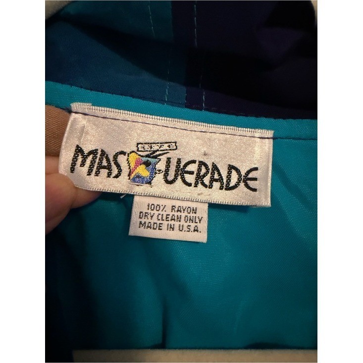 Vintage Mastererade Teal Blue Colorblock Rayon Dolman Sleeve Jacket Made in USA