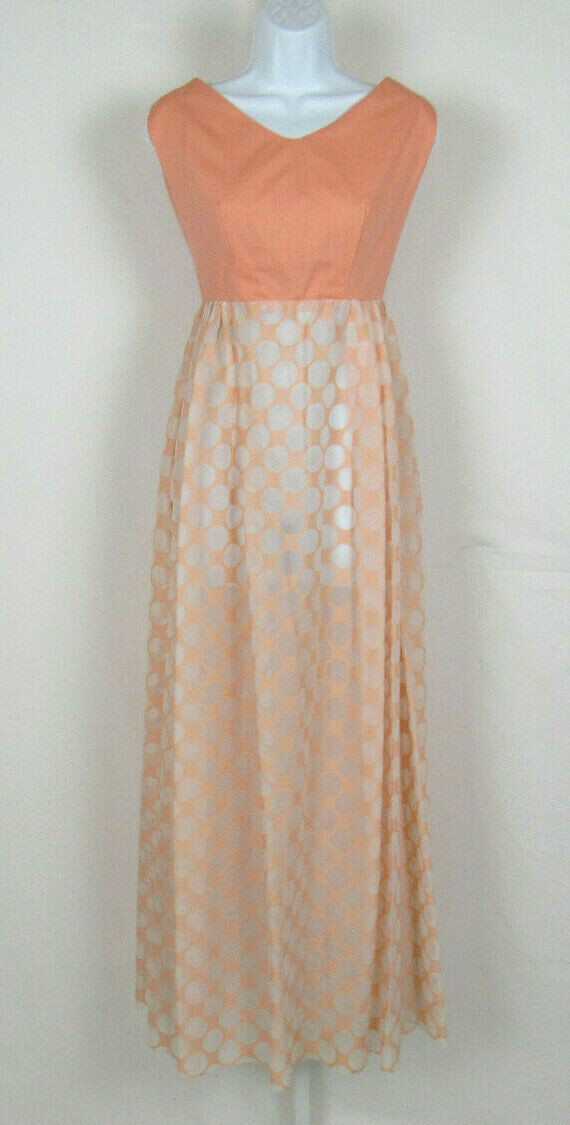VTG 1960s SUSAN THOMAS DRESS ORANGE CREAM PEACH COTTON POLY NYLON POLKA DOTS