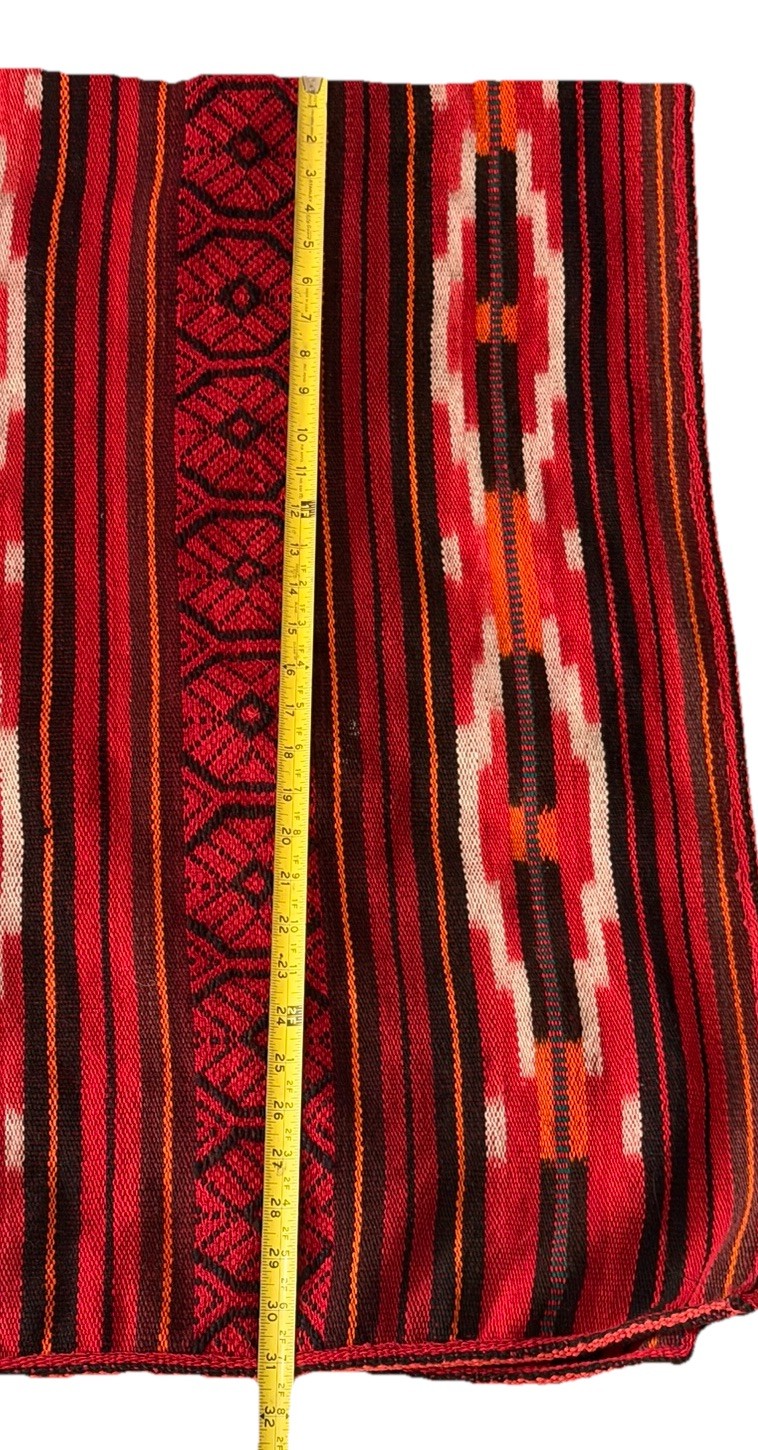 Vtg South American Boho Poncho Red Striped Geometric Acrylic Cotton Blend OS