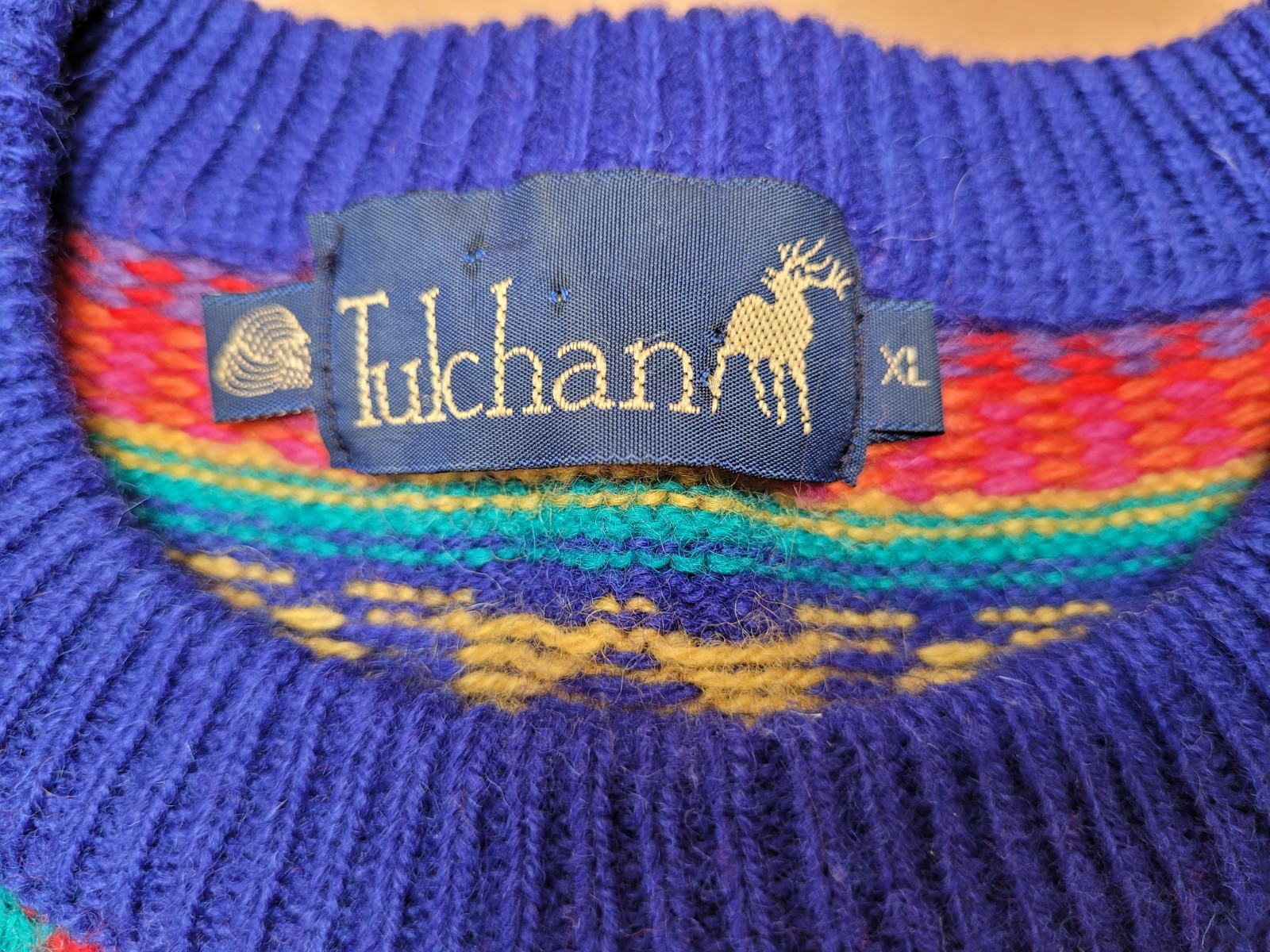 Vintage Tulchan Wool Bright Patchwork Jumper XL