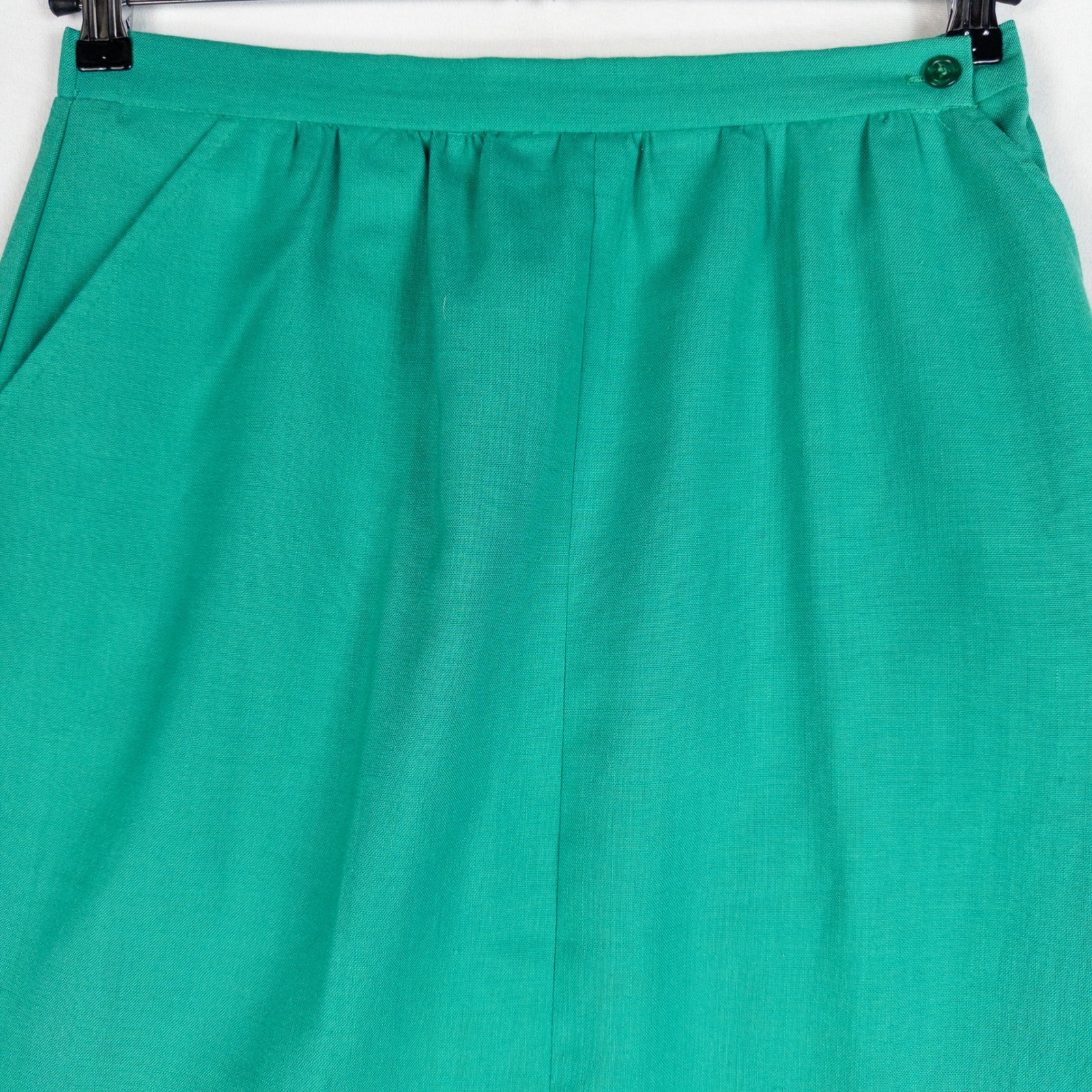 Cos Cob Womens A-Line Midi Skirt 15/16 Green Vintage Elastic Waist Pockets 80s