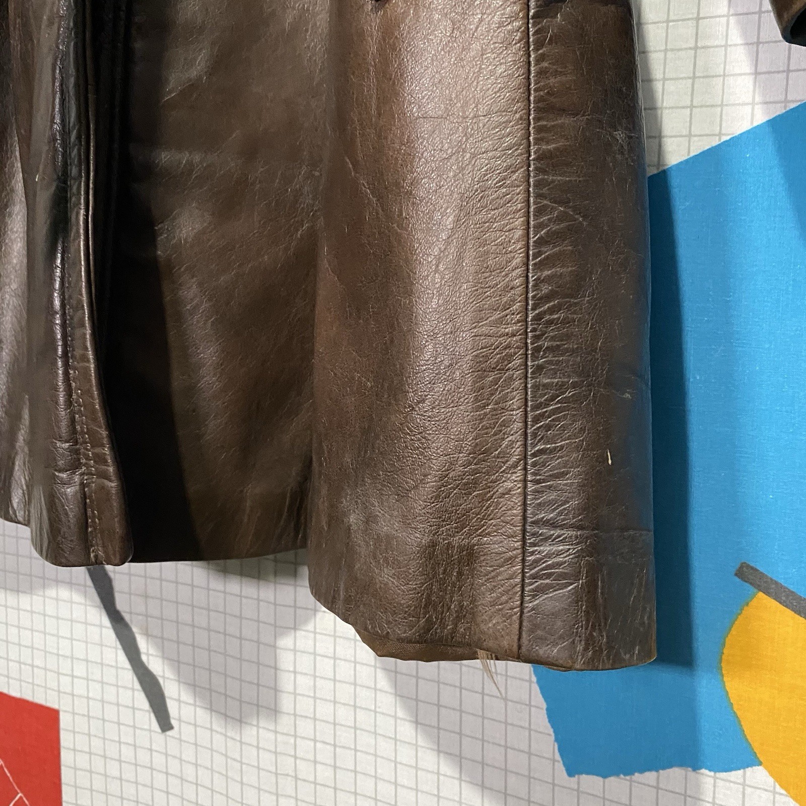 Vintage 60s Hide Leather Trench Coat Belt Wrap Open Wide Spread Lapel Altman