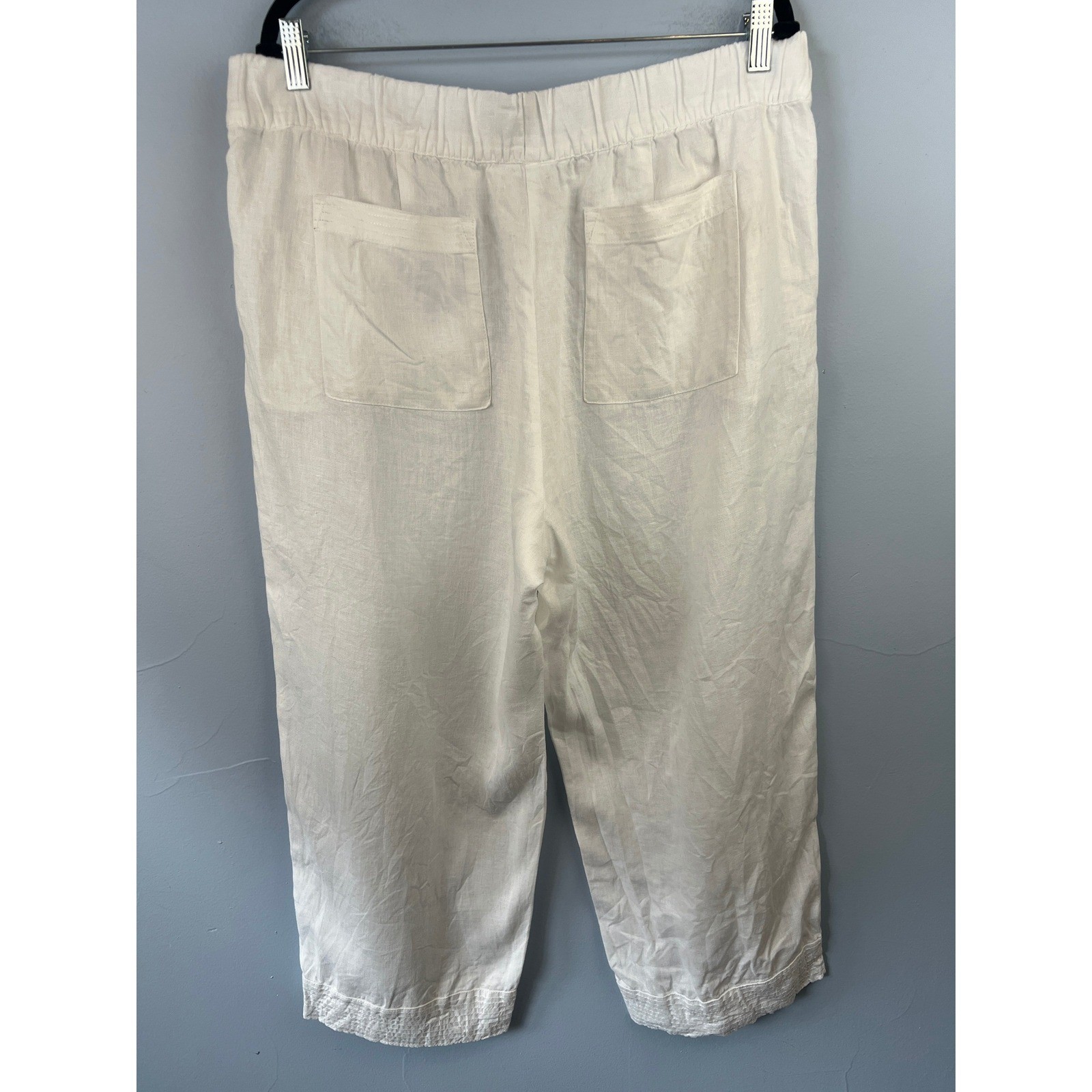 J. Jill Love Linen White Wide Leg Pullon Crop Pants SZ L Coastal Grandma