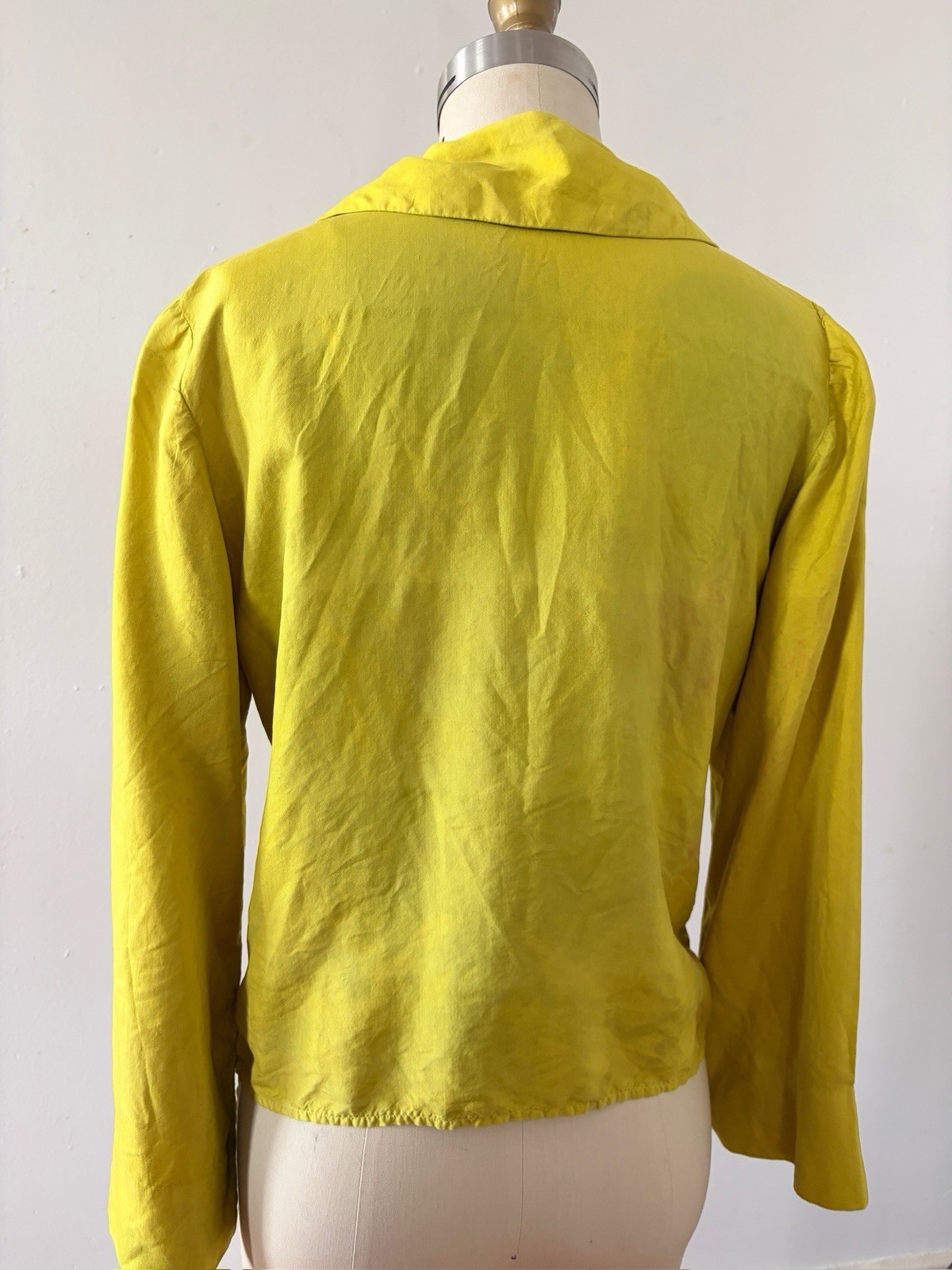 Vintage Antique 1920s 1930s Chartreuse Silk Trumpet Sleeve Blouse Shell Button S