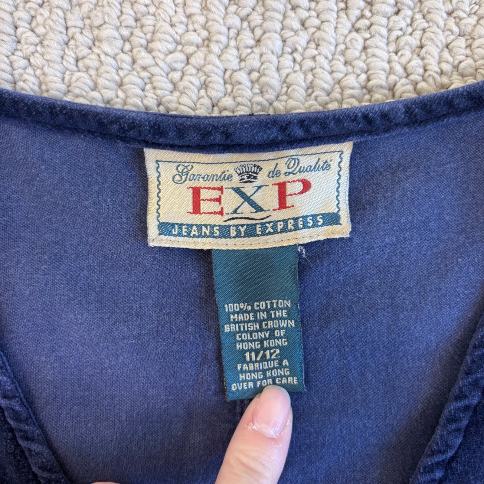 VNTG 90s EXP Jeans by Express Corduroy Zip Front Jumper Dress Sz 11 / Large Blue