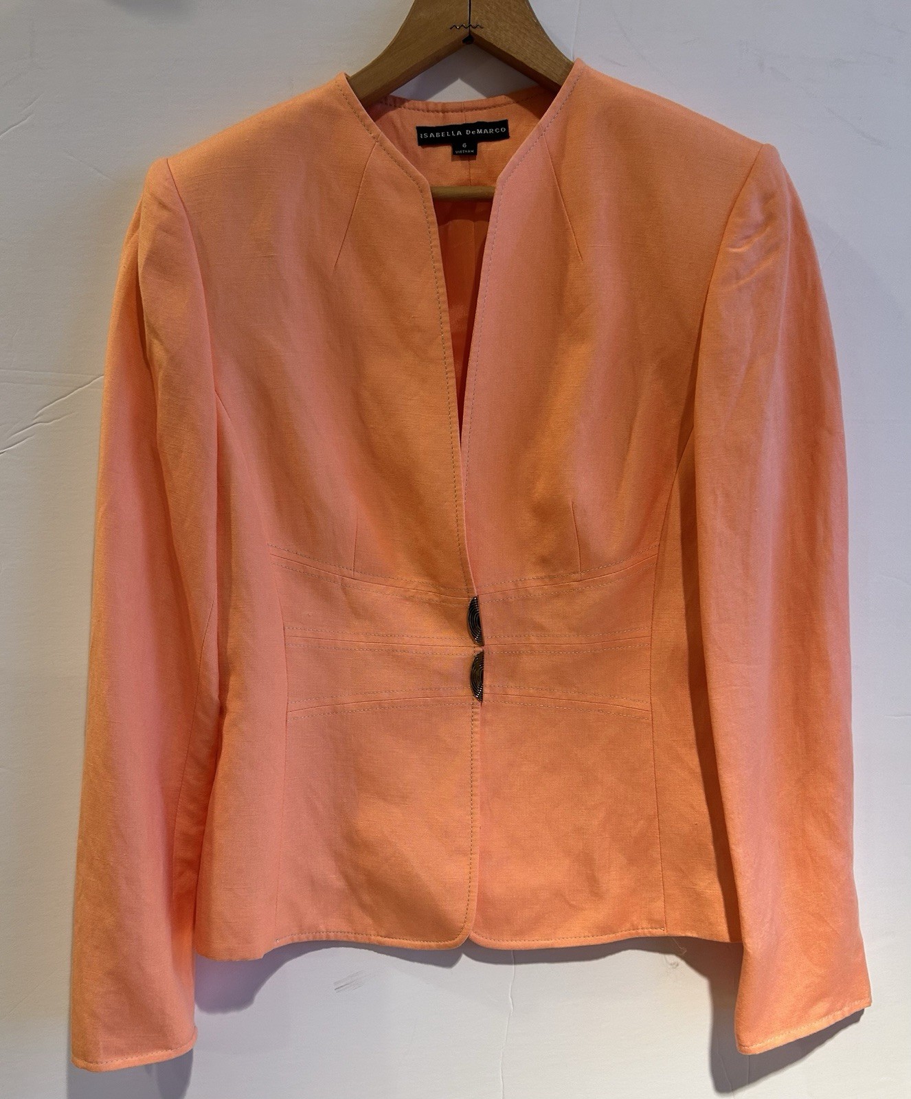 Isabella DeMarco Women’s Peach Coral Blazer with Snap Button Closure, Size 6