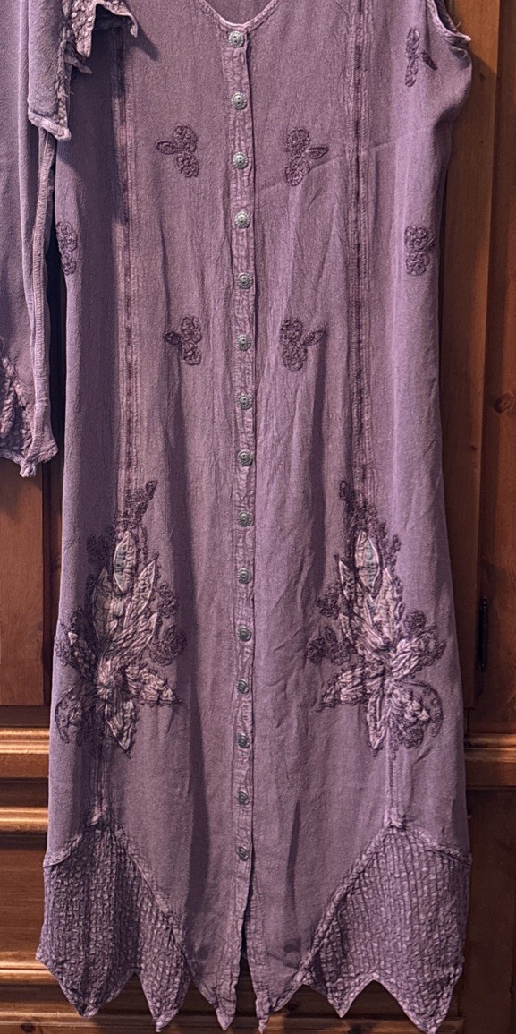 VINTAGE SILHOUETTES PURPLE BLOUSE & DRESS W/SILVER BUTTONS & EMBROIDERY SIZE 12