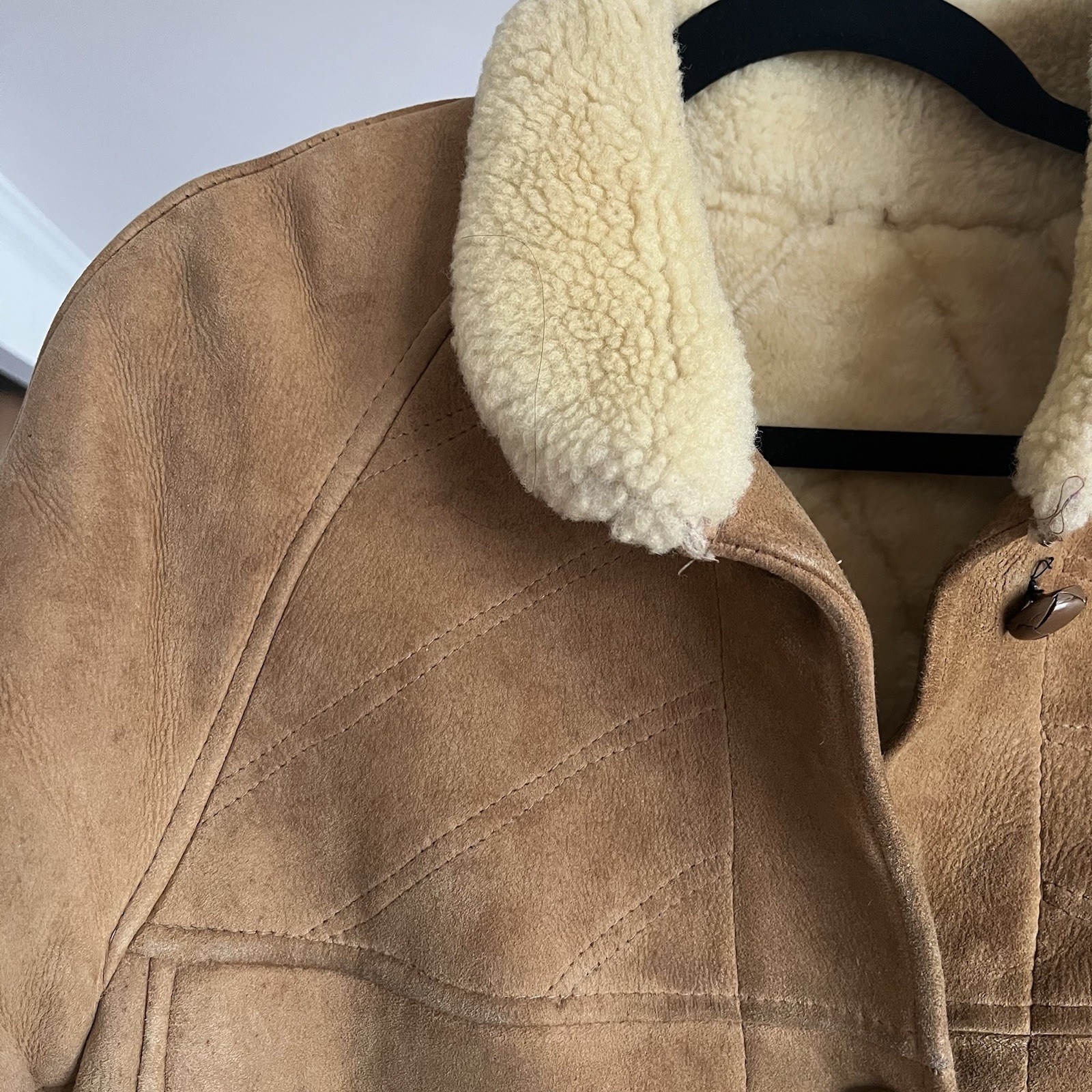 Vintage Designer French Sheepskin Shearling Coat Women’s Large Cognac / Cream