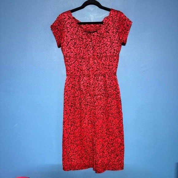 Vintage 40s 50s Pencil Dress Women’s Size Medium Red Black Union Made Femme Twee