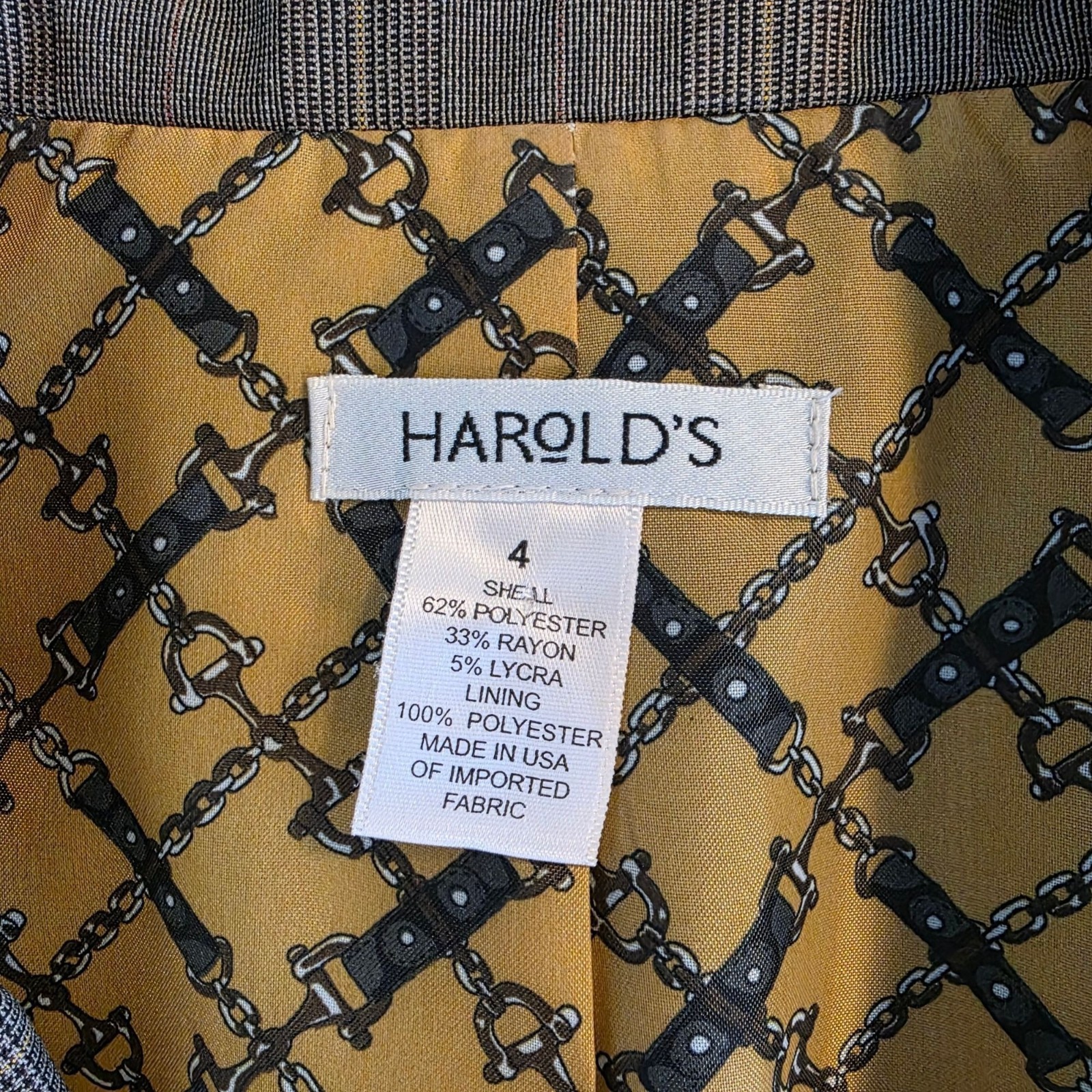 Vintage Harold’s USA Plaid Equestrian Blazer Novelty Horse Bit Lining 4 Acadamia
