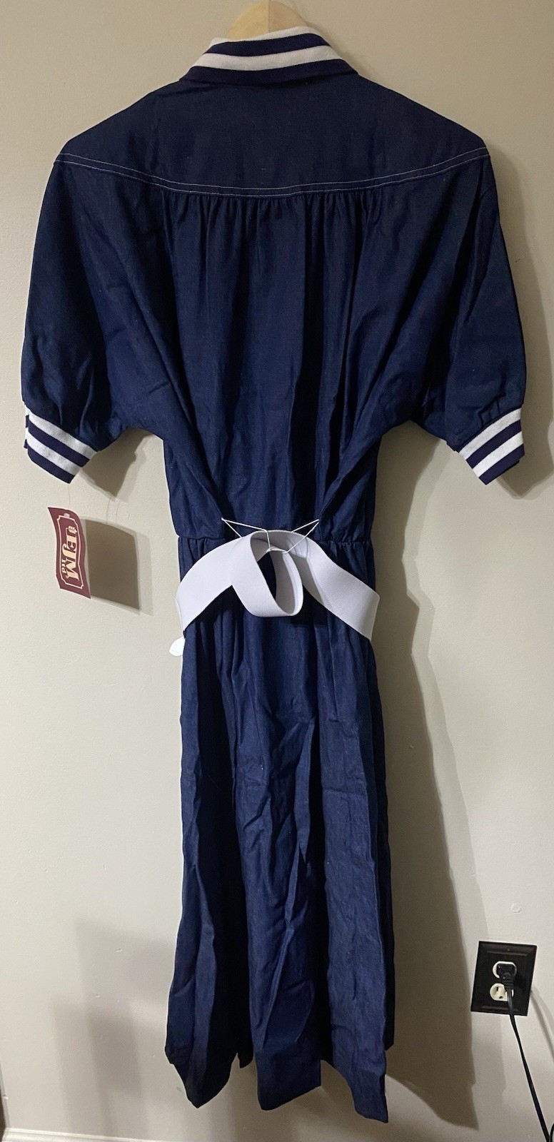 Vintage 1980s EJM Denim Jean Dress Belted Striped Collar NOS! USA 18 XL