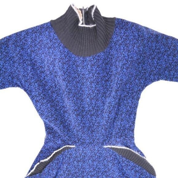 Vintage 1950s Blue Corduroy Dress Speckled Batwing Winter Turtleneck Minx Modes