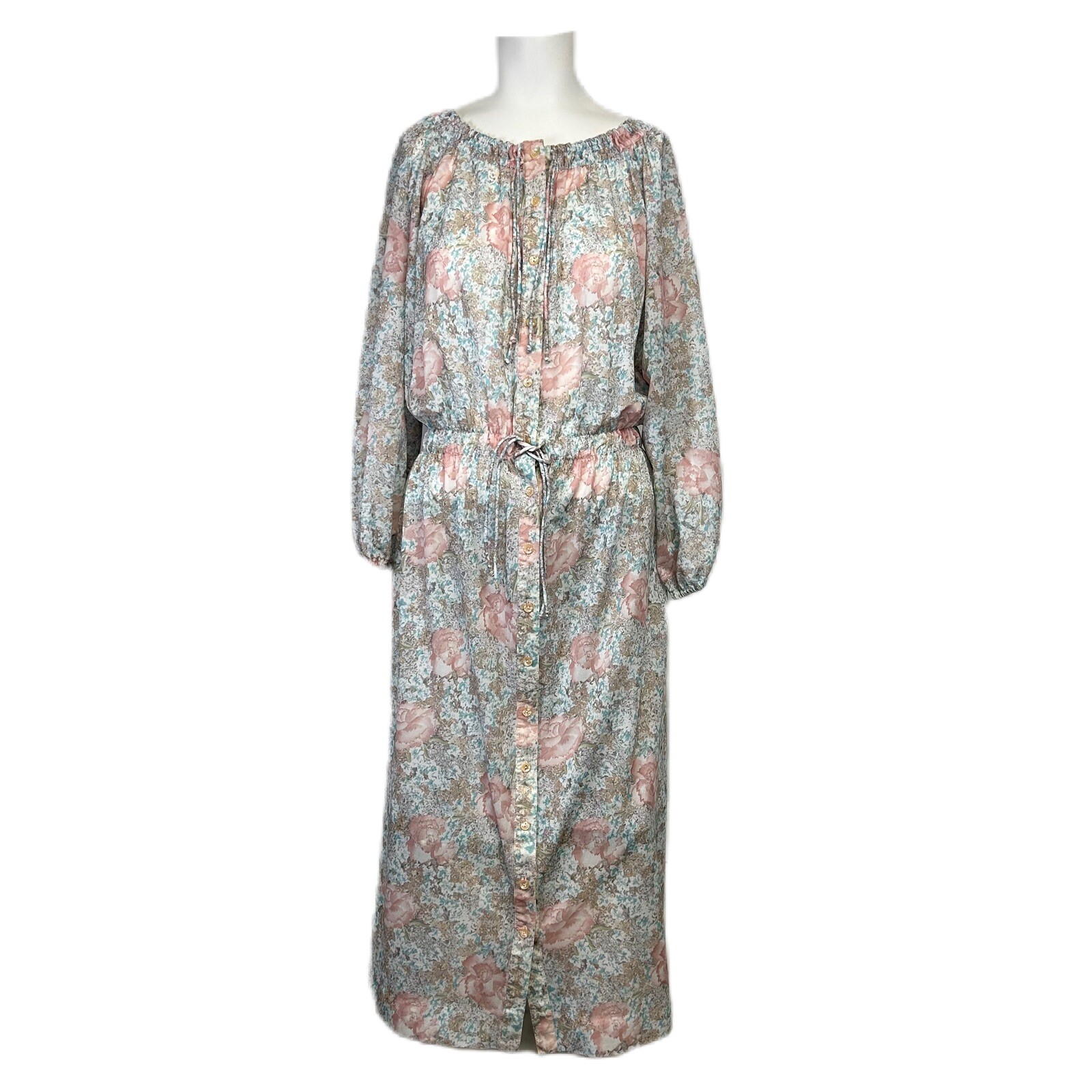 Vintage Andrea Gayle Womens Sheer Floral Midi Dress Size M Buttons
