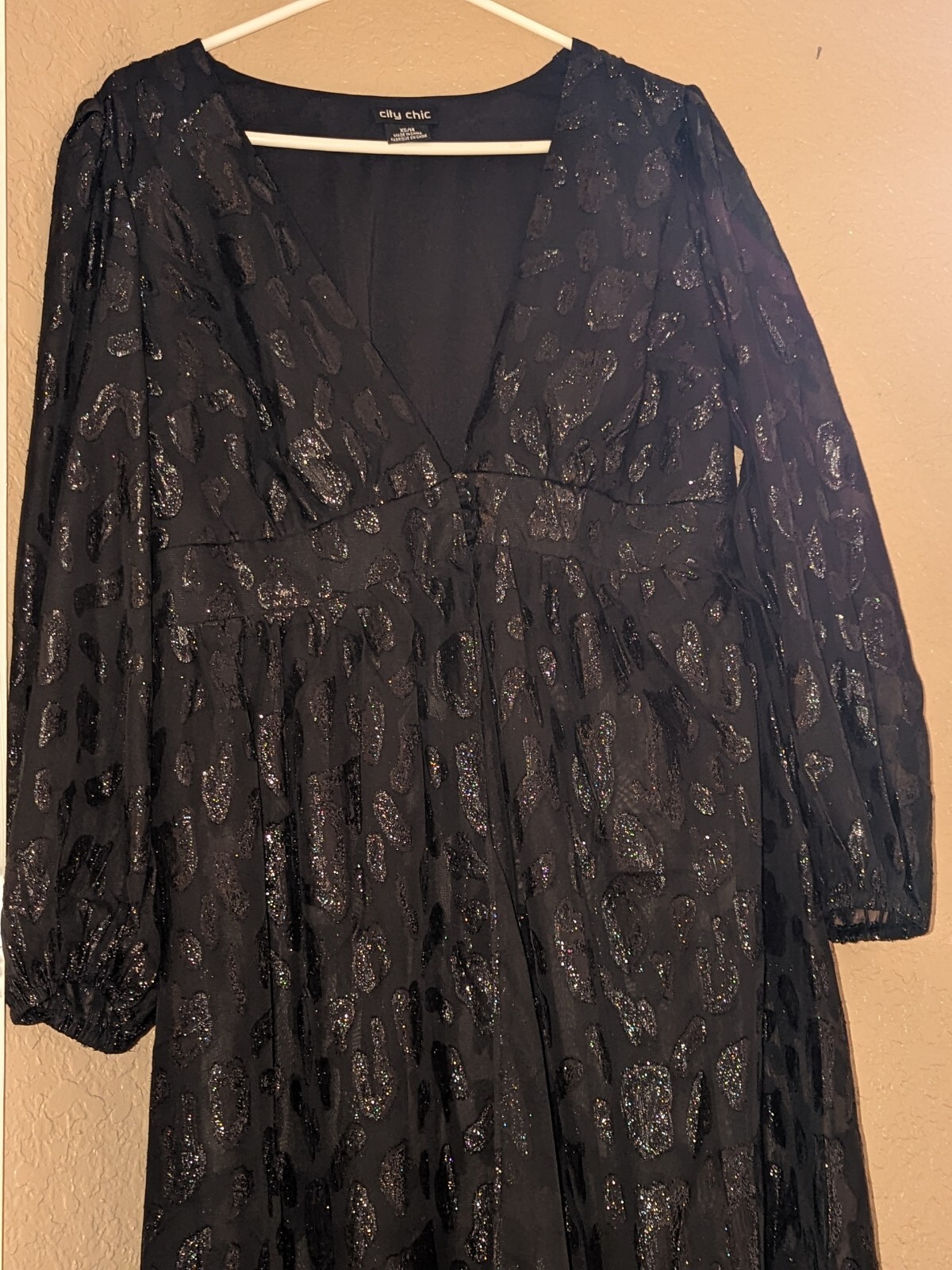 City Chic VTG Size 14 Juniors (Womens XS) Black MAXI Sheer Dress LongSlv Goth