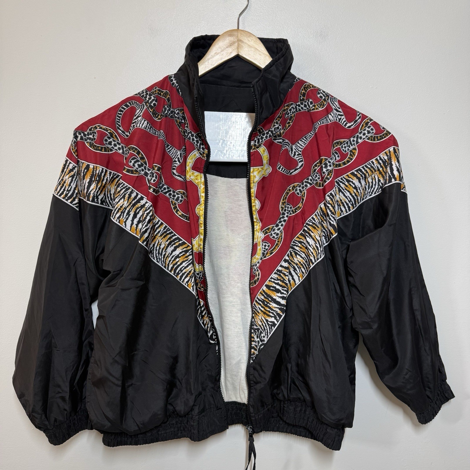 Vintage 90s Argee Sports Windbreaker Jacket Large Chain Horse Bit Tiger Print
