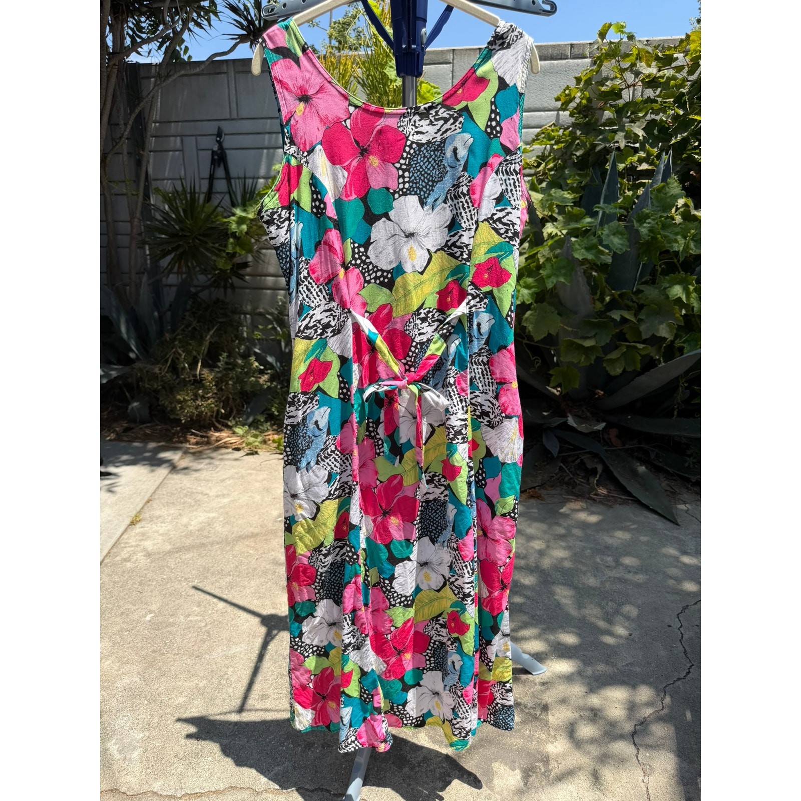 Vintage 90s A-Line Dress Large Rainbow Tropical Flowers and Fish Jennifer Moore