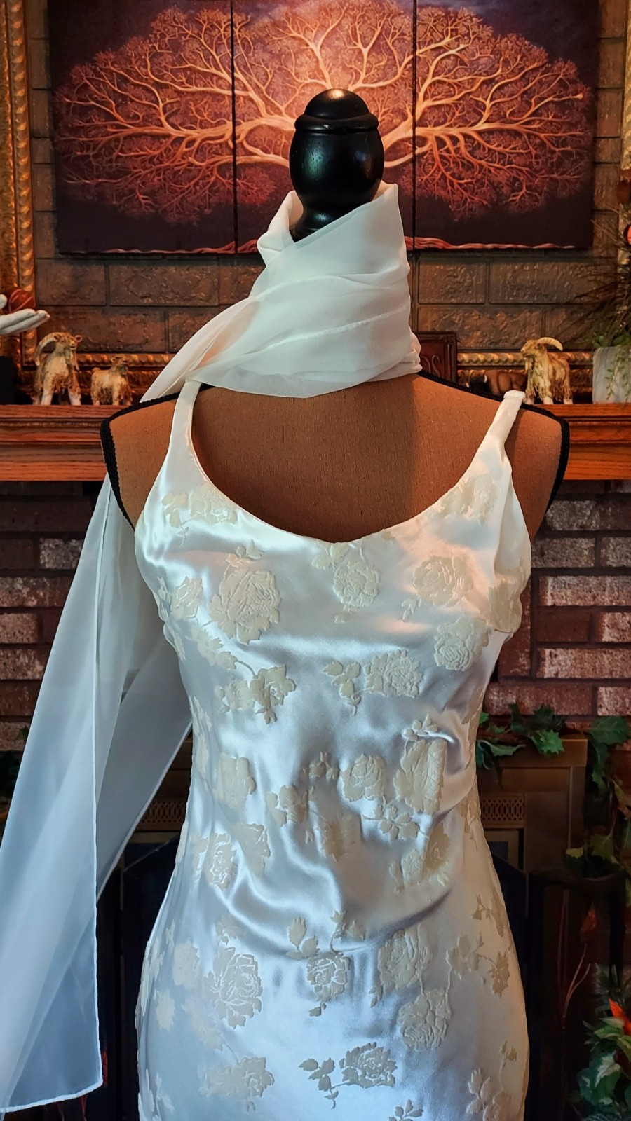 Vintage Zum Zum By Niki Livas Ivory & Floral Velvet Embellished Maxi Dress
