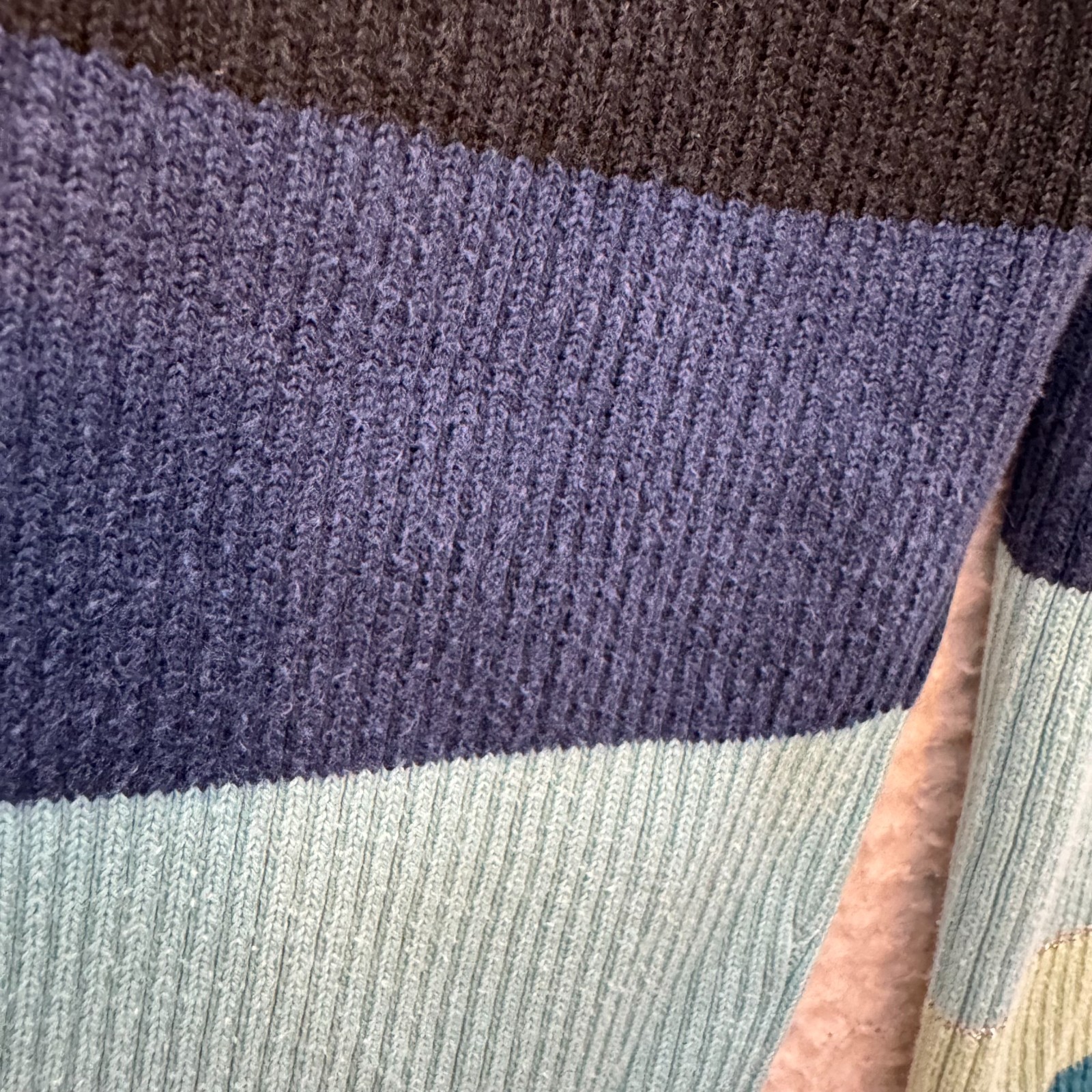 Y2K Vintage Striped Turtleneck Sweater Large XL Womens Blue Purple Rib Knit