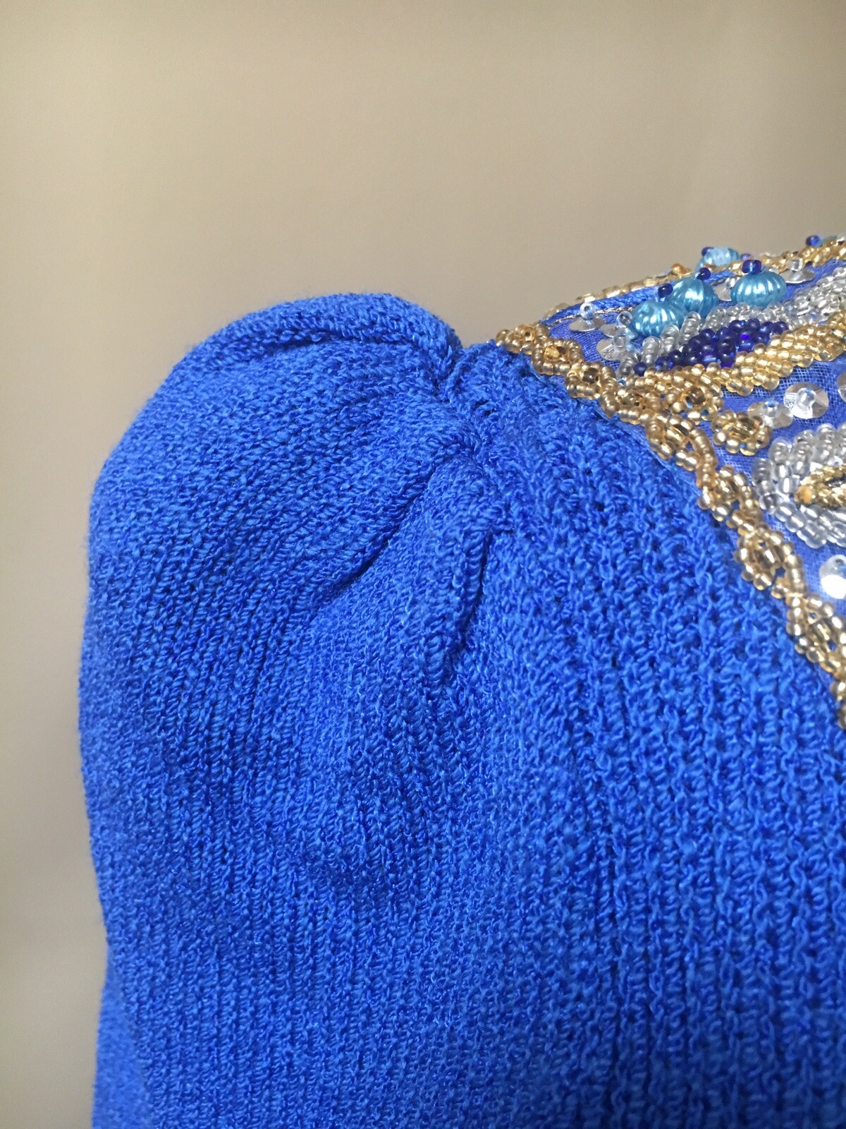 Women’s Vintage Pat Sandler for Wellmore Dress Royal Blue Knit Beaded Size 4