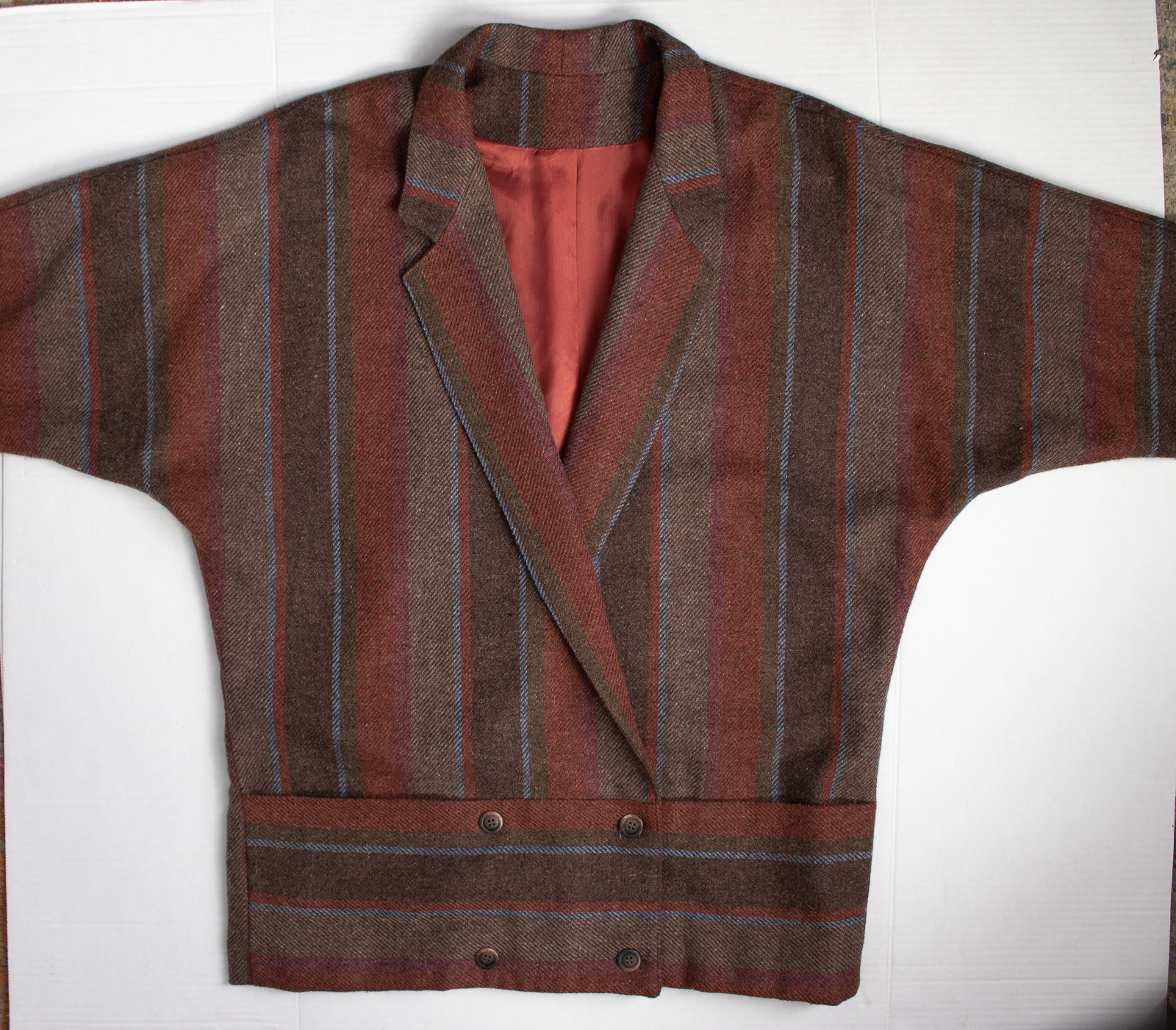 1970s Vintage Wool Tweed Dolman Sleeve Jacket Drop Waist Brown Orange Fall L