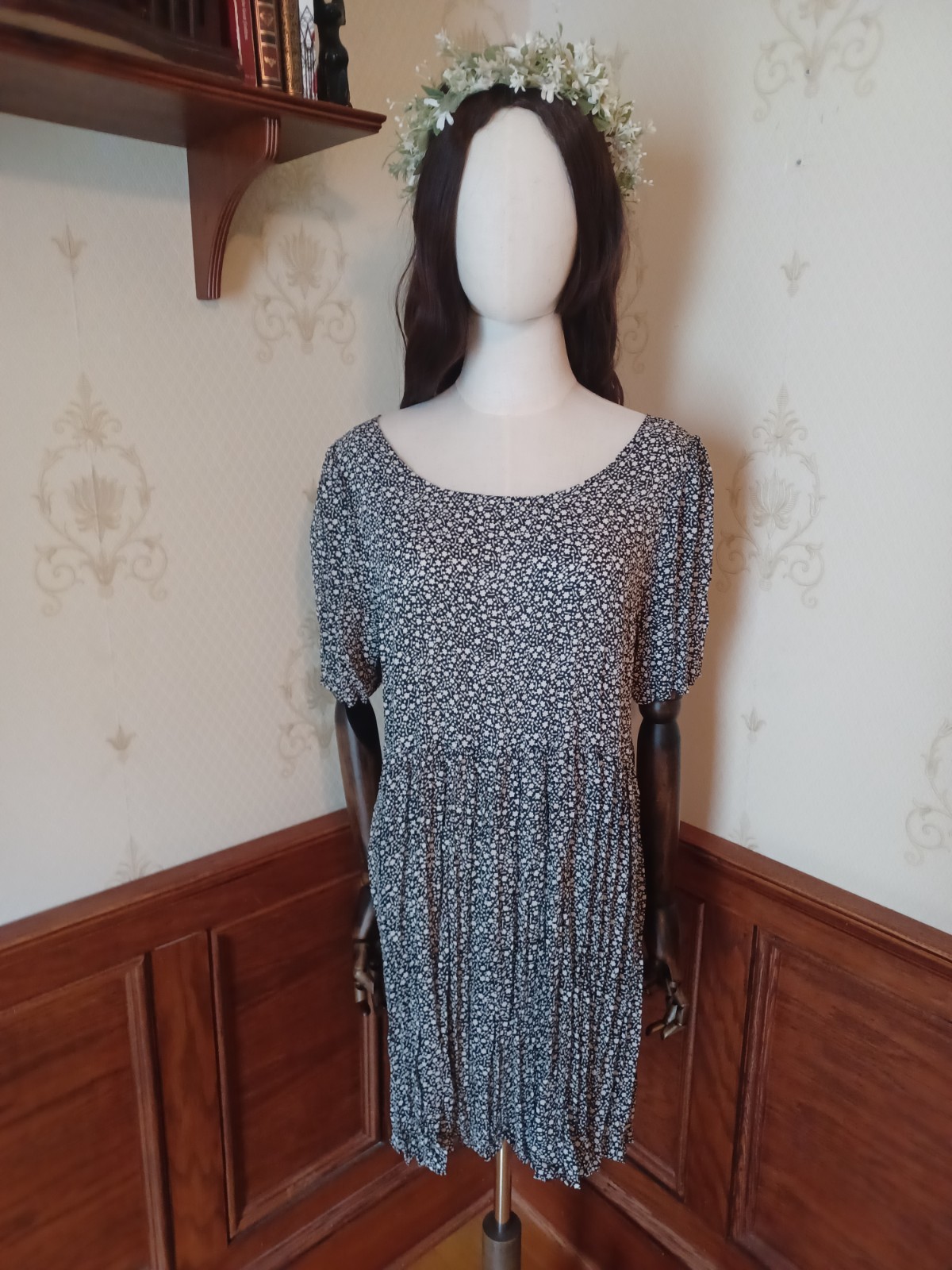 Vintage 80s/90s Semi-Sheer Black and White Floral Grunge Babydoll Dress