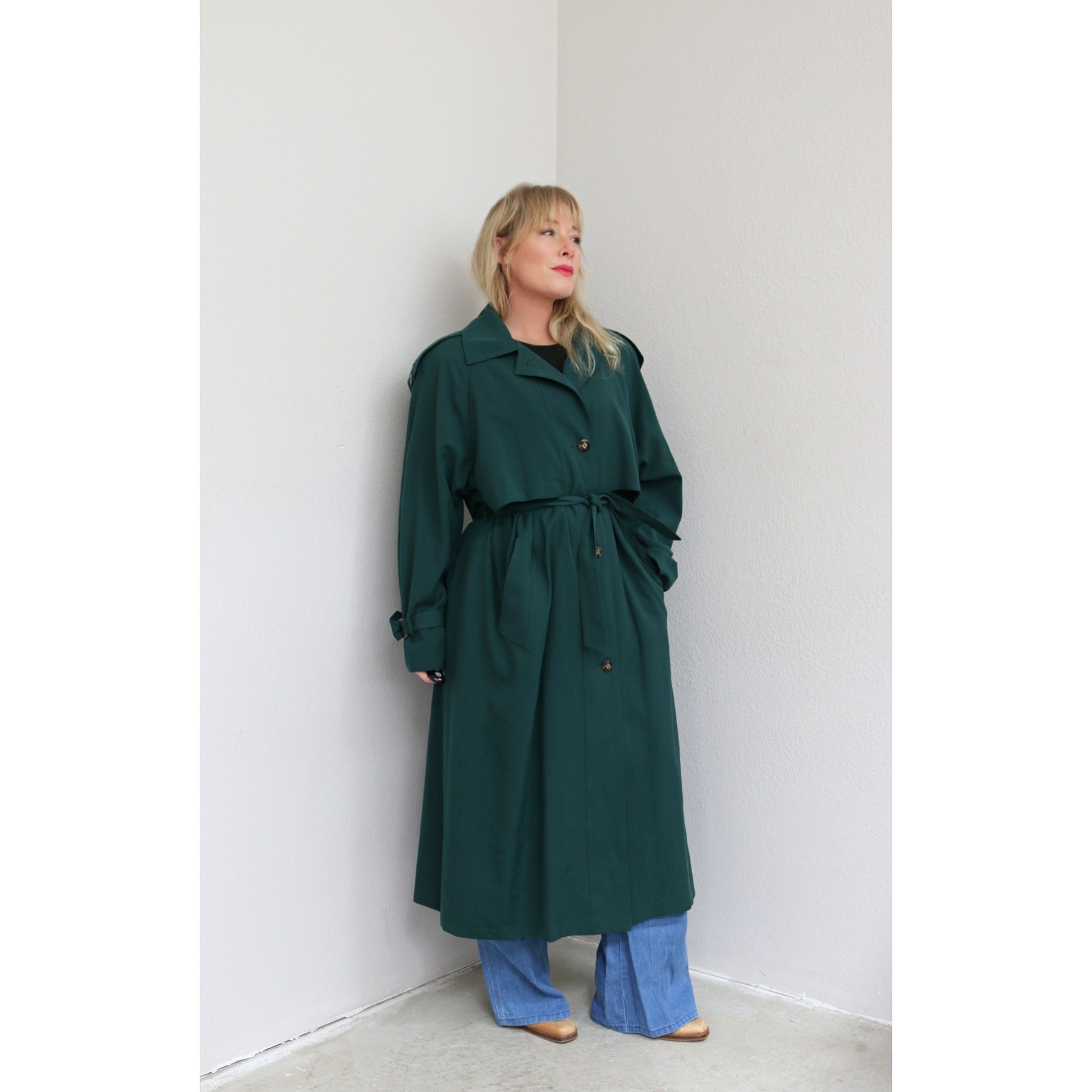 1980’s Vintage Classic Evergreen Full Length Belted Trench Coat ~ Women’s MD LG