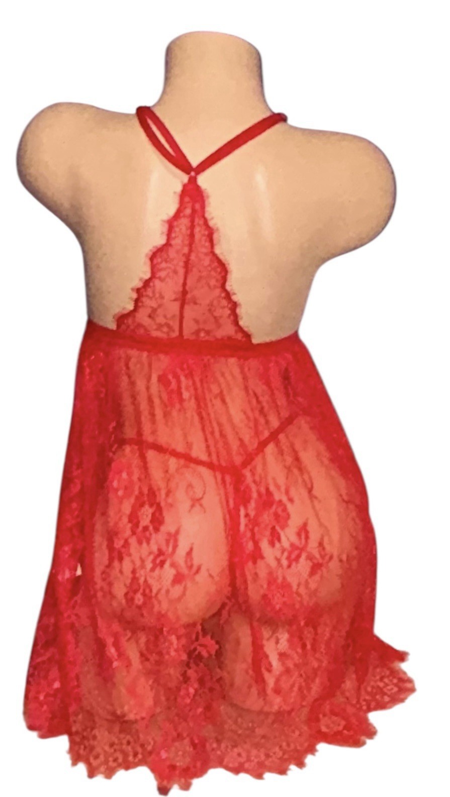 2PC AVIDLOVE Red Shiny Sheer Lace Peek A Boo Front Closure Nightie & Panties S
