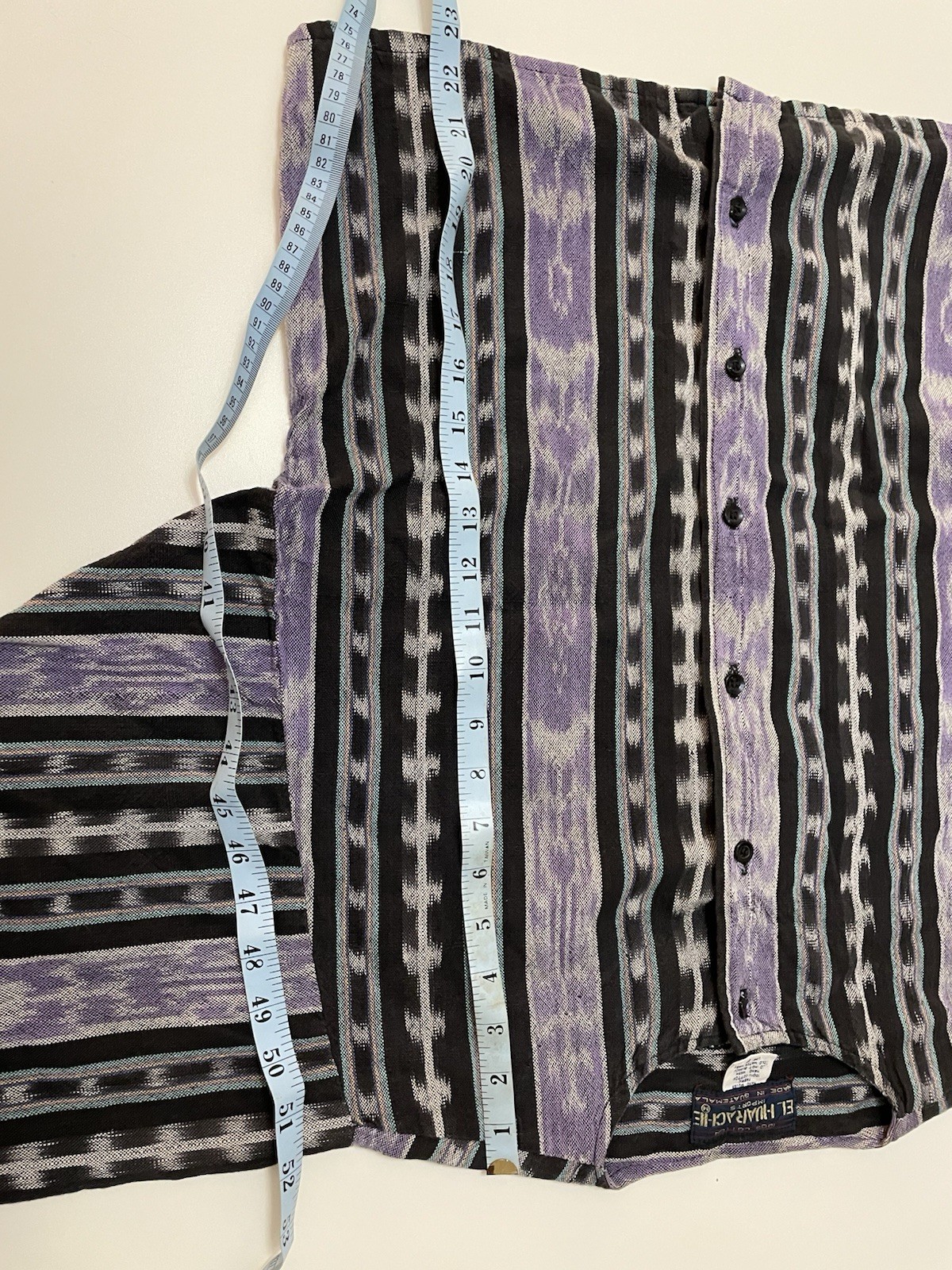 Vintage 80s Ikat Aztec EL HUARACHE Hand Woven Cotten Hippie Boxy Shirt Top med