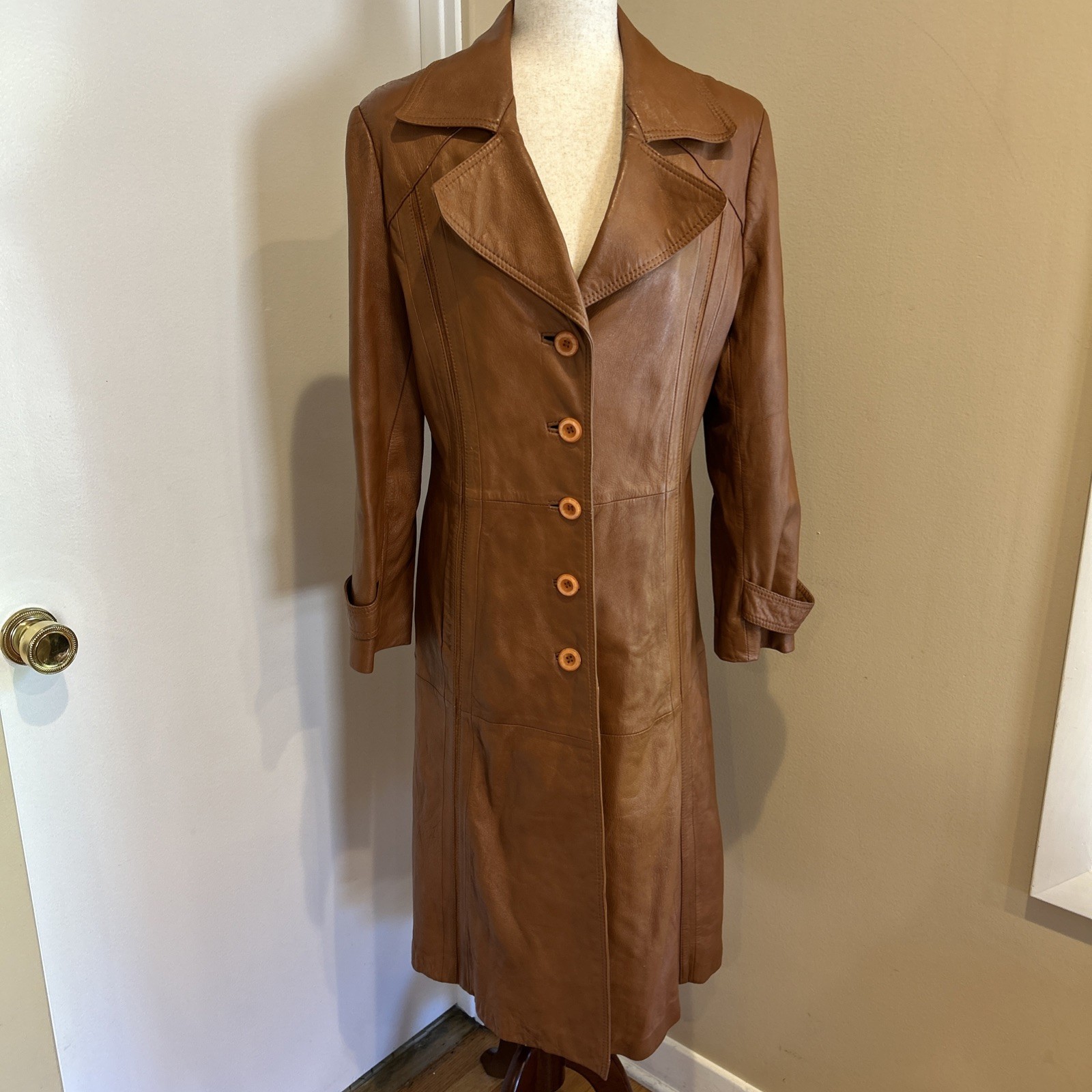 Vintage 1970’s Imperial Brown Leather Long Jacket Sz Sm