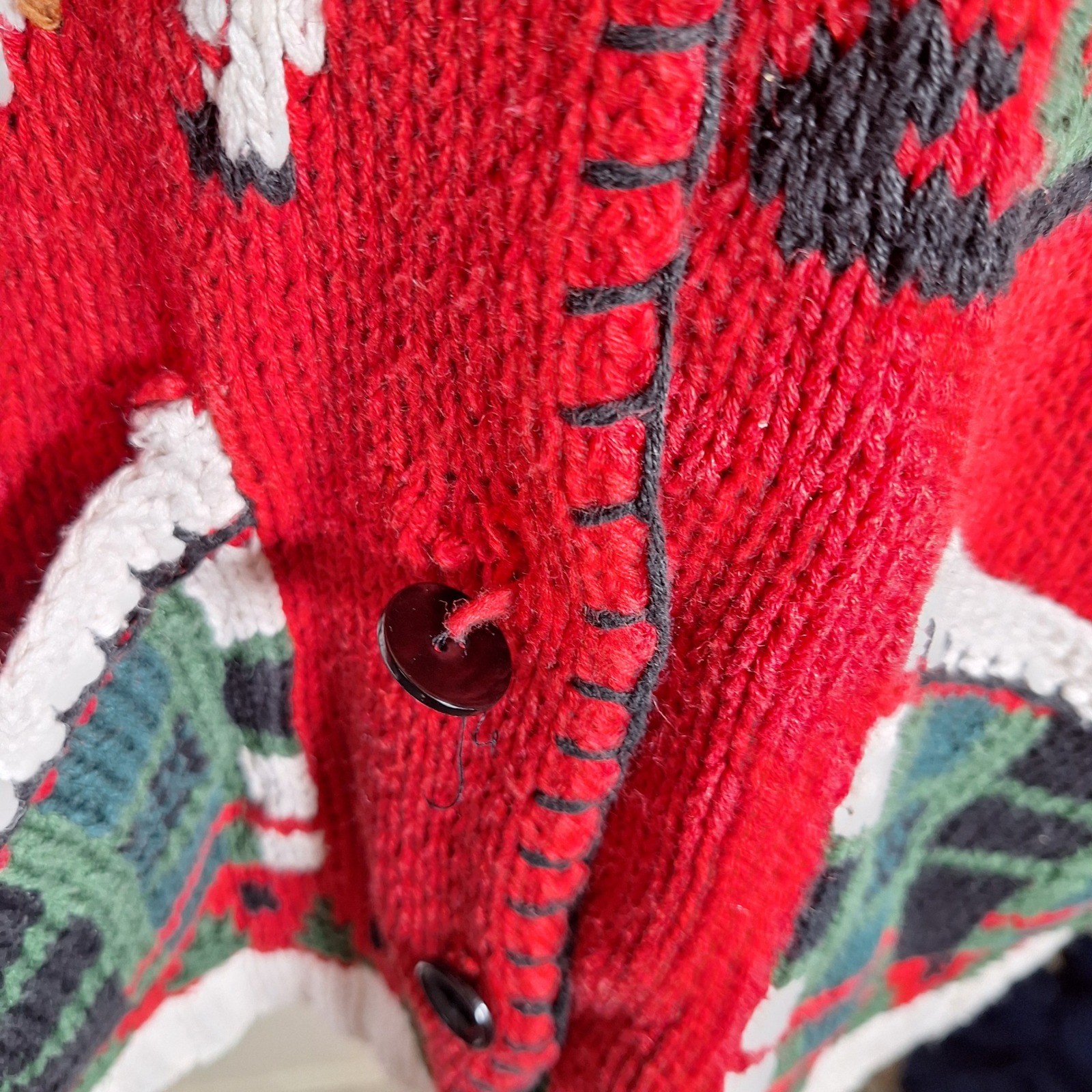 Cullinane Vintage Hand Knit Christmas Cardigan Shawl Collar 3D Whipstitch L