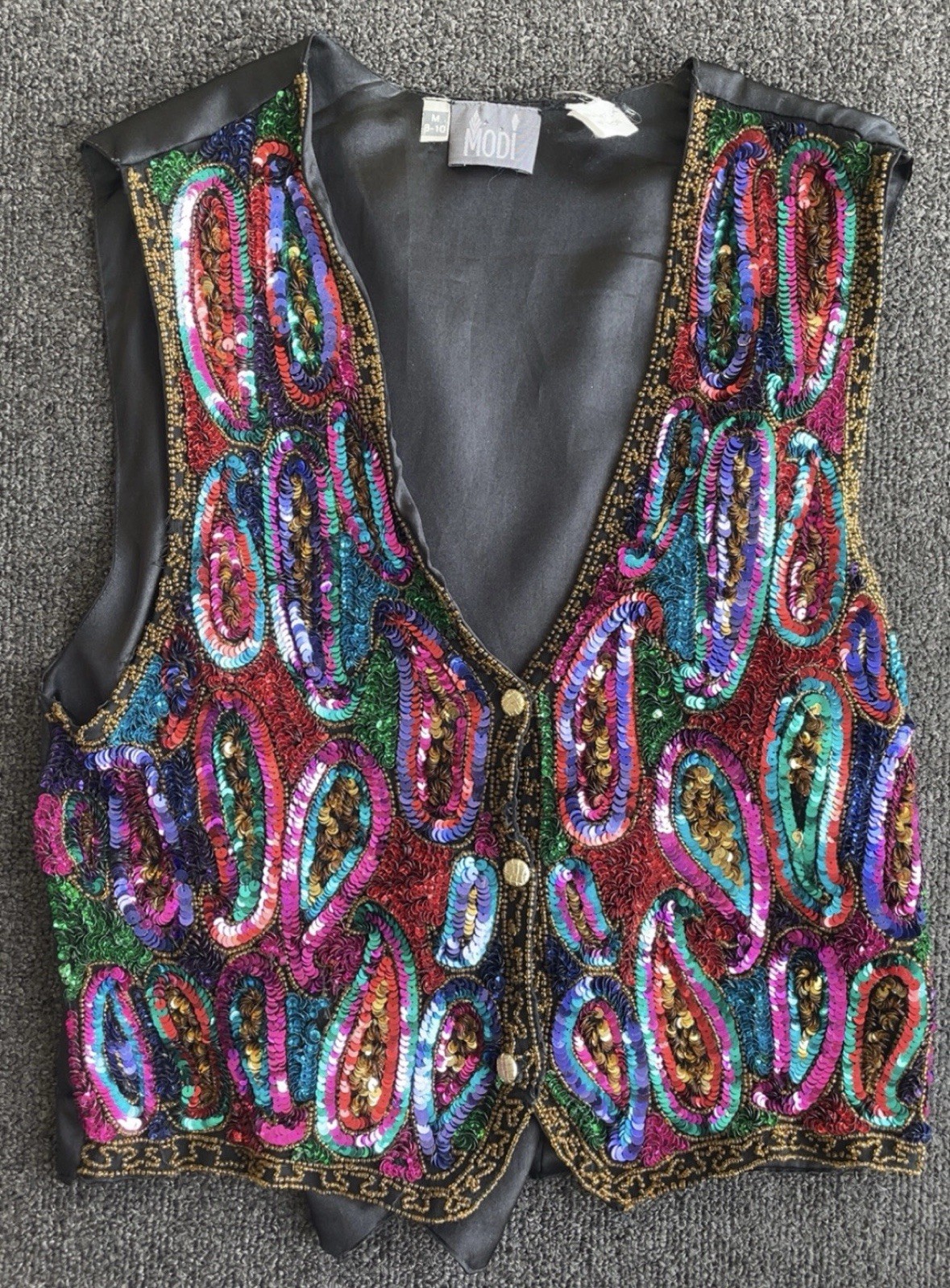 Vintage Modi Colorful Rainbow Sequin Western Show Vest Size M (8-10)
