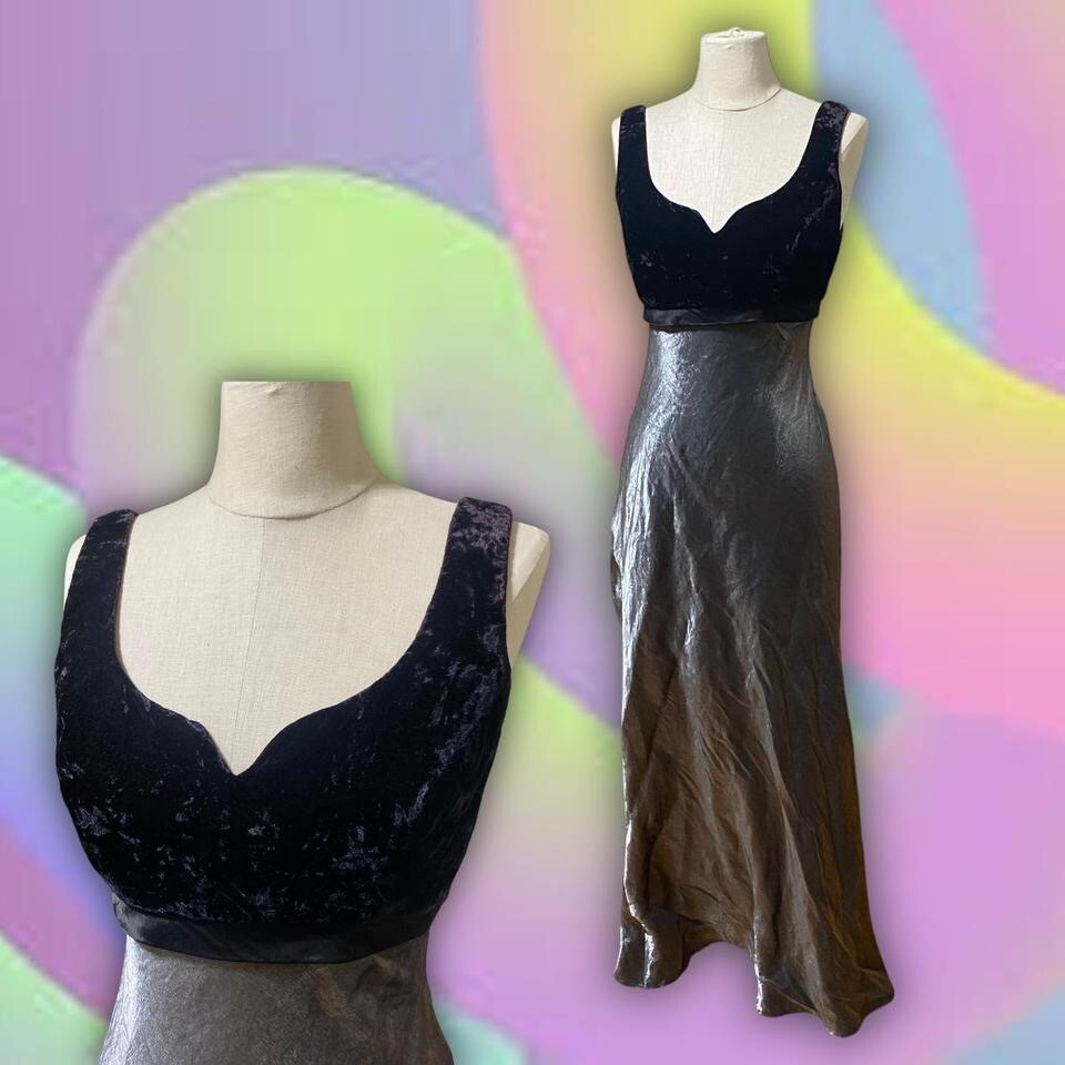 Vintage BLONDIE And Me By Linda BERNELL Black Velvet And Silver Maxi Dress