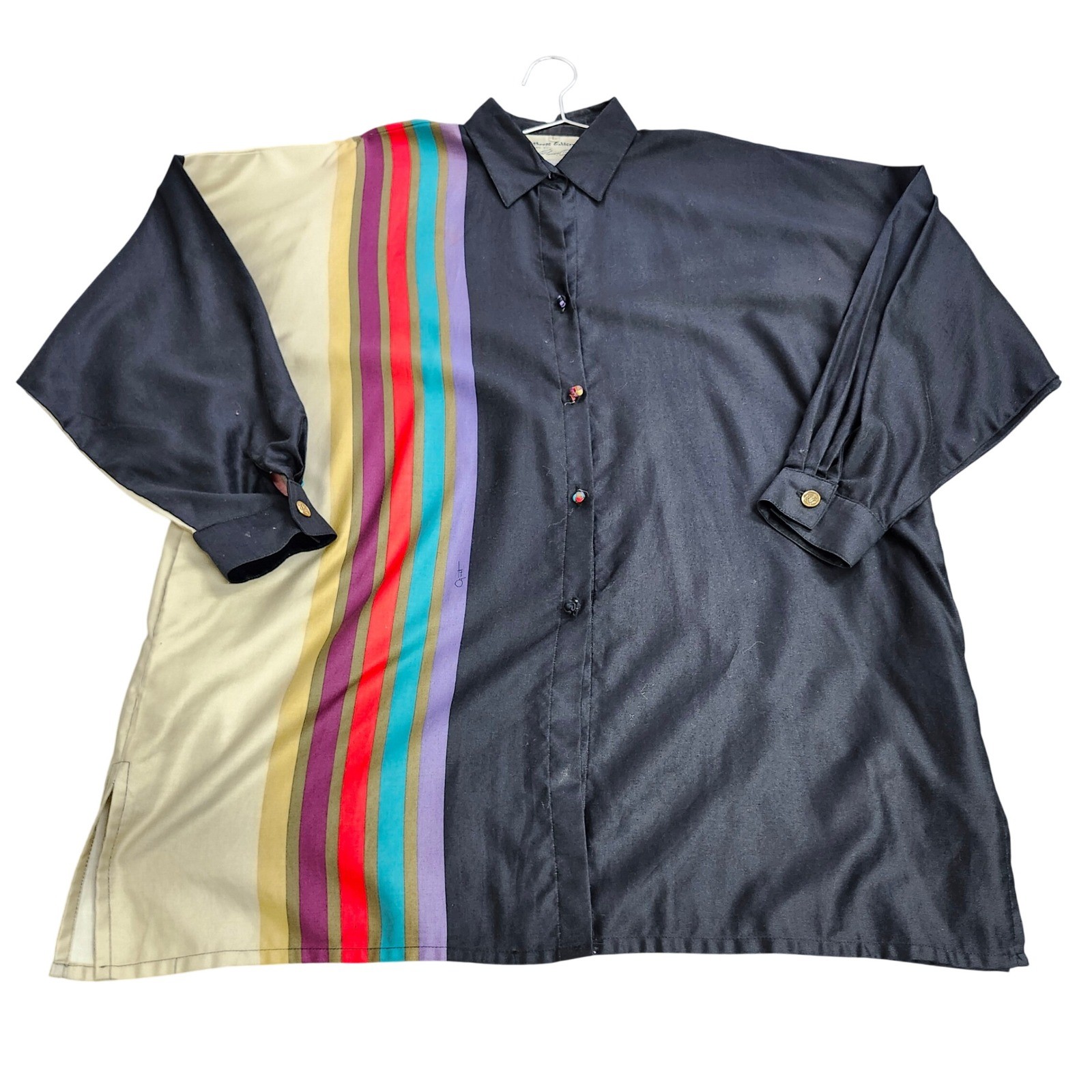 Penthouse Gallery Katherine Ogust Black Rainbow Stripe Tunic Shirt Large USA