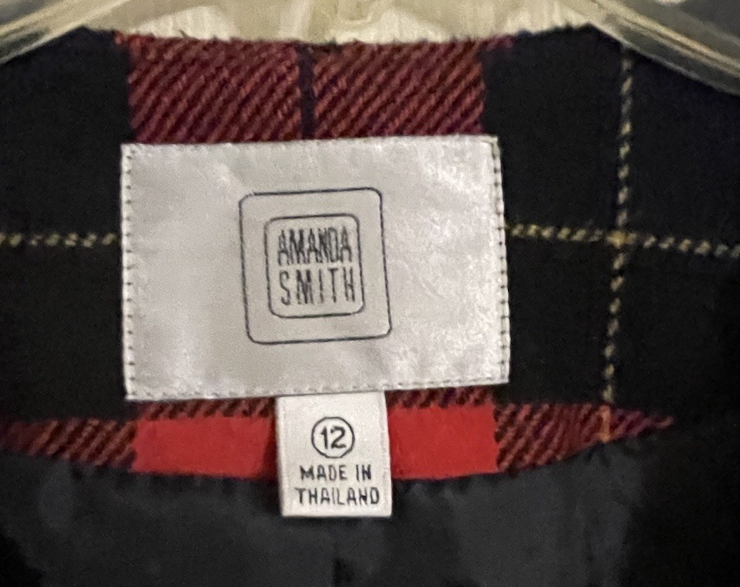 Vtg Amanda Smith Blazer Women’s Sz 12 Red Plaid Wool Blend Dark Academia Preppy