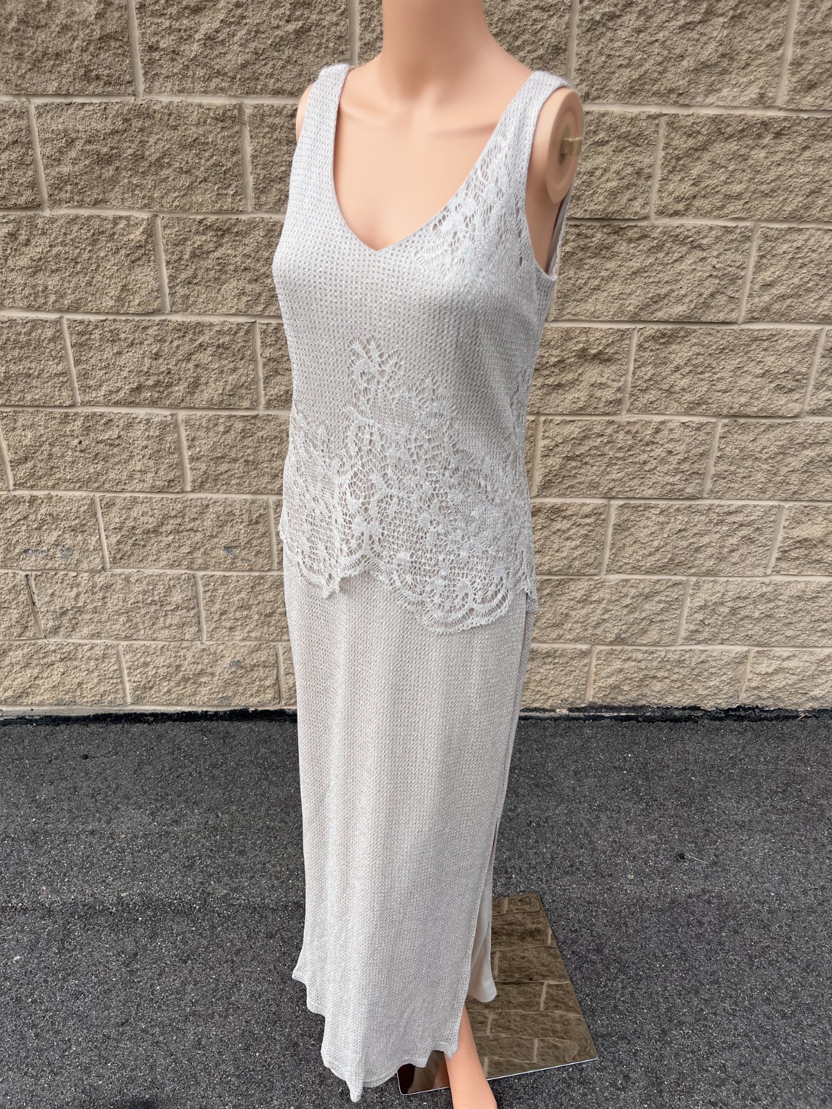 Vintage Crochet Maxi Dress Champagne Colored Summer Wedding Guest Dress