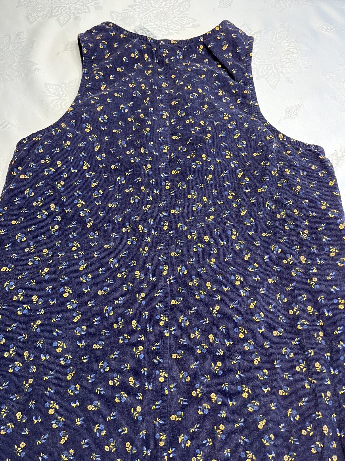 Fads Vintage 1980’s Blue Floral Corduroy Jumper Pina Fore Dress Midi Size 10P