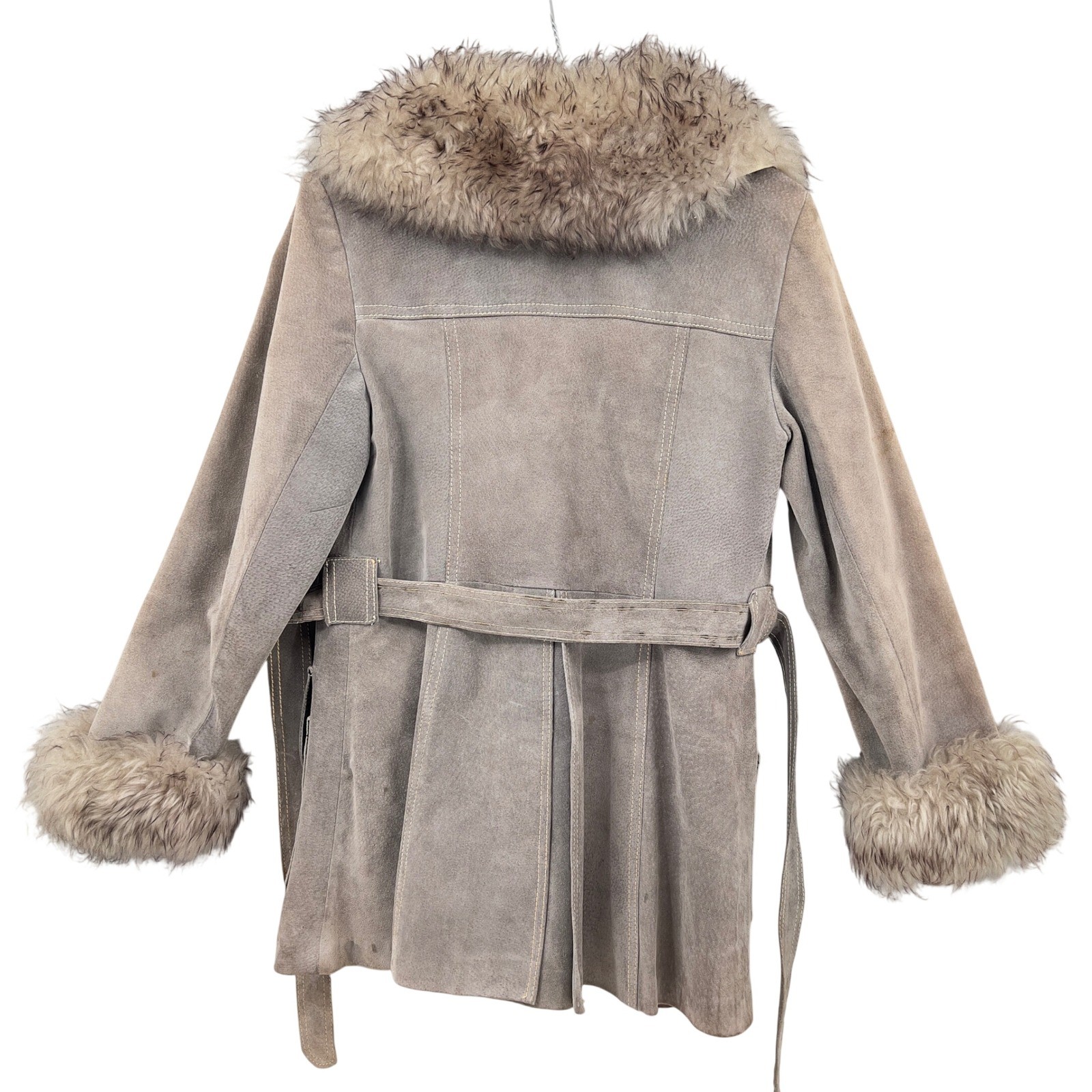 Avanti Penny Lane Suede Fur Trim Afghan Coat Belted Vintage 70s Daisy Jones 12 L