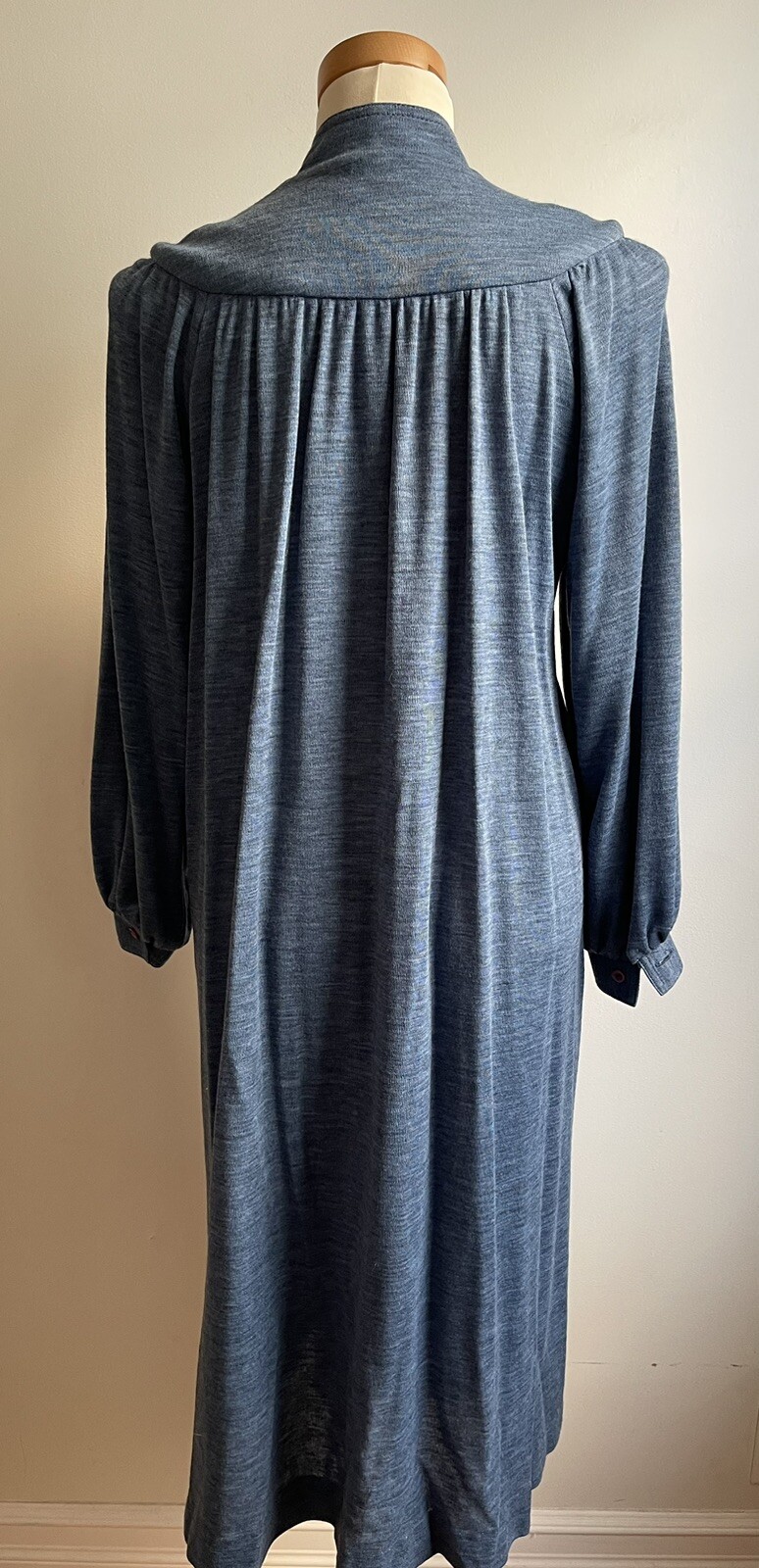 Vintage Anjac Marc Needleman Blue Wool Shirt Dress Hostess Balloon Sleeve Belt 6