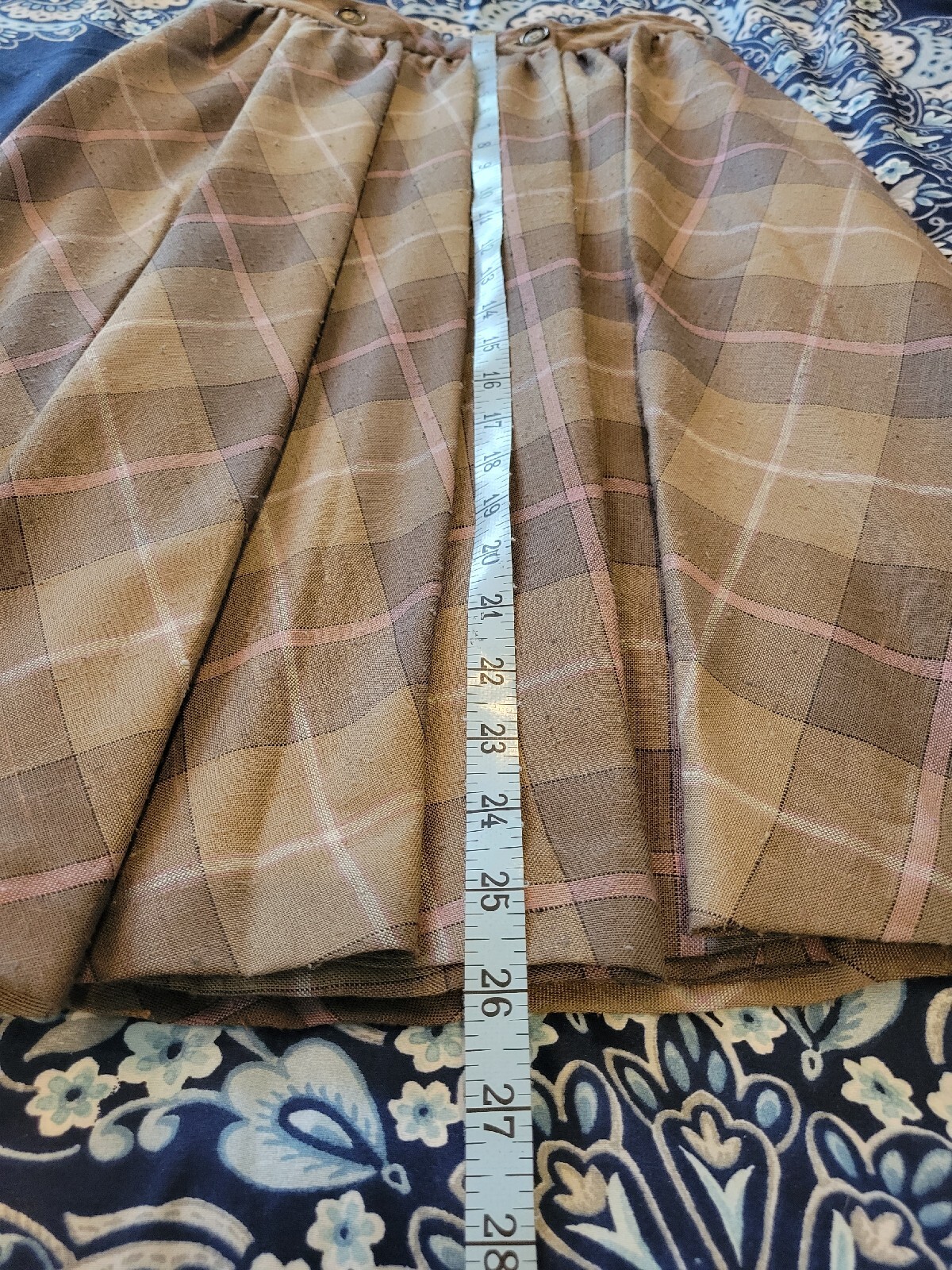 Halston III Vintage Plaid Midi Skirt Womens 4 Brown Mauve 25″ Waist Designer